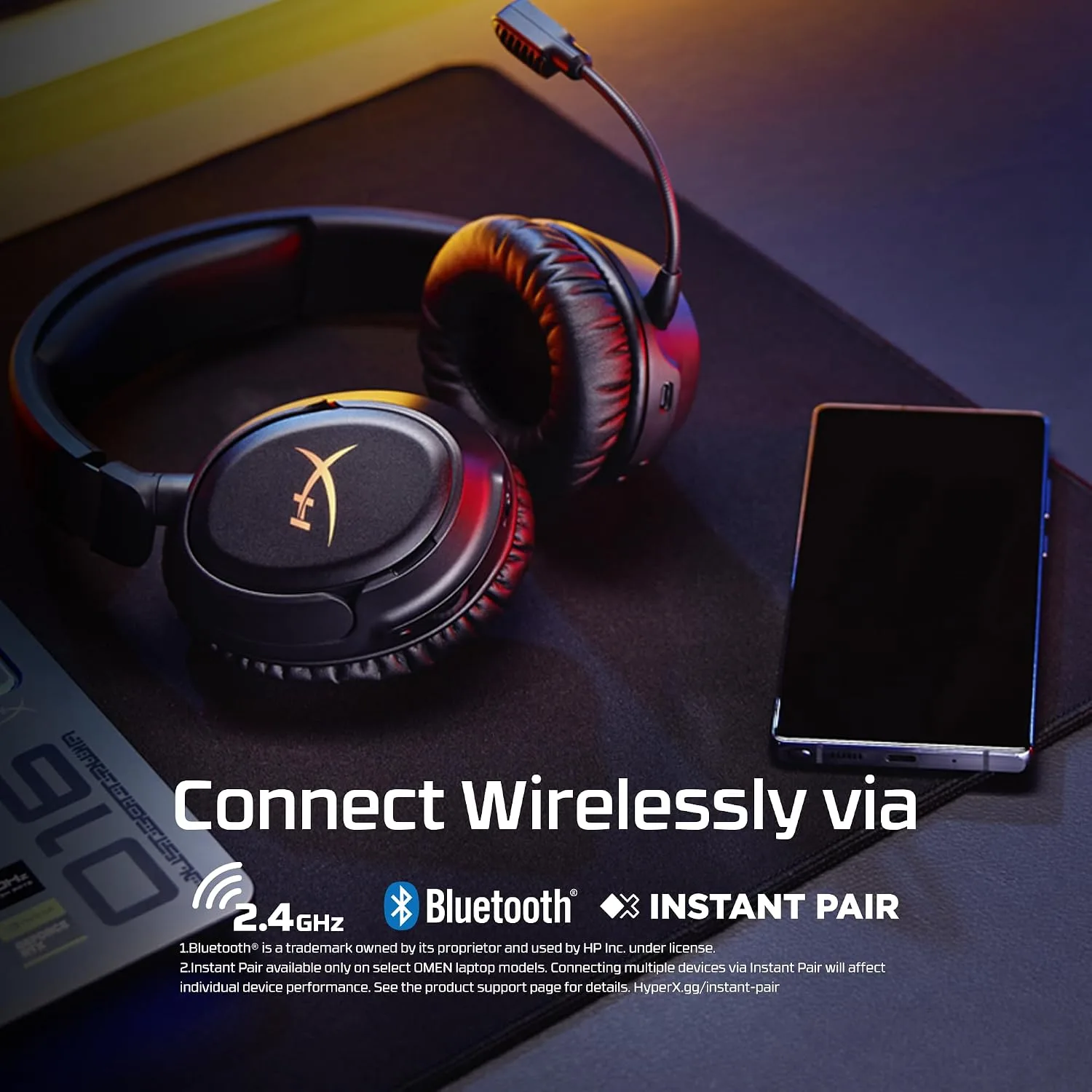 HyperX Cloud Flight 2 – Wireless Gaming Headset for PS5, PS4, Switch, PC, Mac, and Mobile, Up to 100-Hour (2.4GHz) / 150-Hour (Bluetooth) Battery, Customizable RGB, Removable Earcup Plates – White
