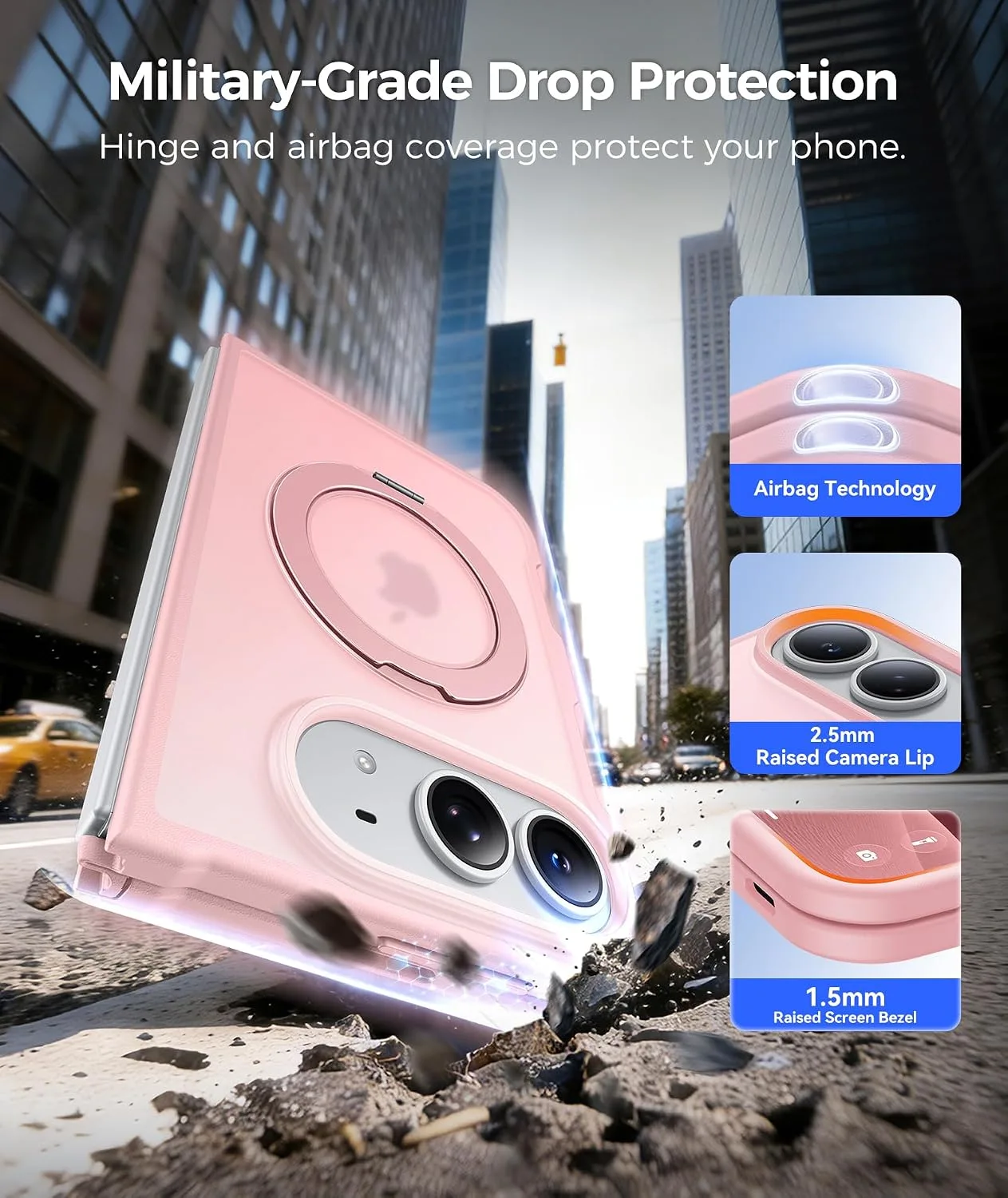 FNTCASE for iPhone Duo Case with 360 Spin Magnetic Stand Pink