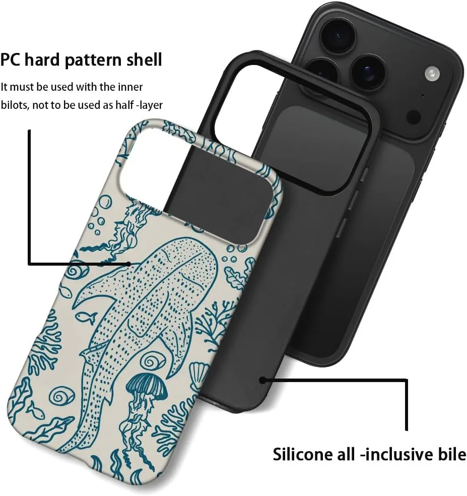 Case Compatible with iPhone 18 Pro Max/iPhone 17 Pro Max,Fall Prevention Hybrid 2-Layer Hard Shell Phone Cover for Girls Boys,Oceans Whales Sharks