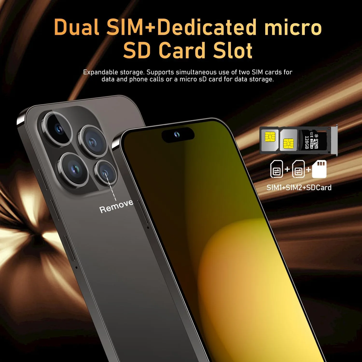 Huness 15 PM Smartphone Unlocked Cell Phone,Battery 6800mAh 6.8 HD Screen Unlocked Phone,16+512GB Android 14 with 128GB Memory Card,Dual SIM/5G/Fingerprint Lock/Face ID (Black)