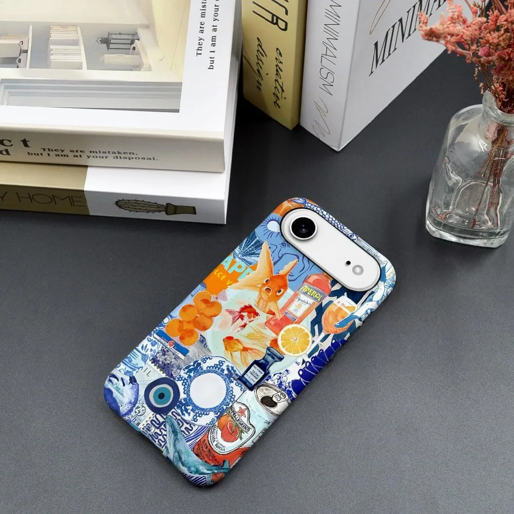 Case Compatible with iPhone 17 Air,Fall Prevention Hybrid 2-Layer Hard Shell Phone Cover for Girls Boys,Fish Orange Collage European