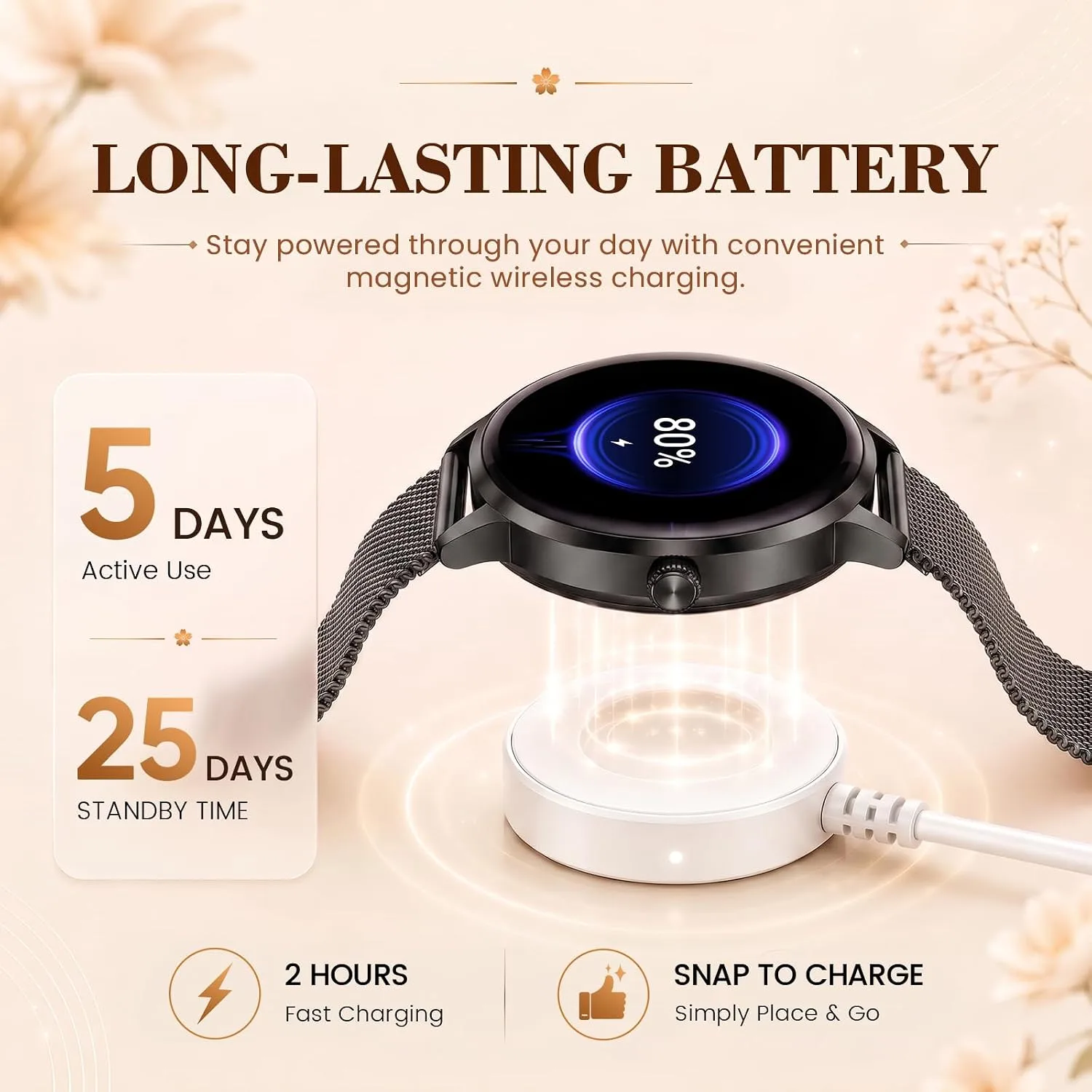 WalkerFit Smart Watch for Women Android/iPhone, 1.32" Curved AMOLED 2 Bands