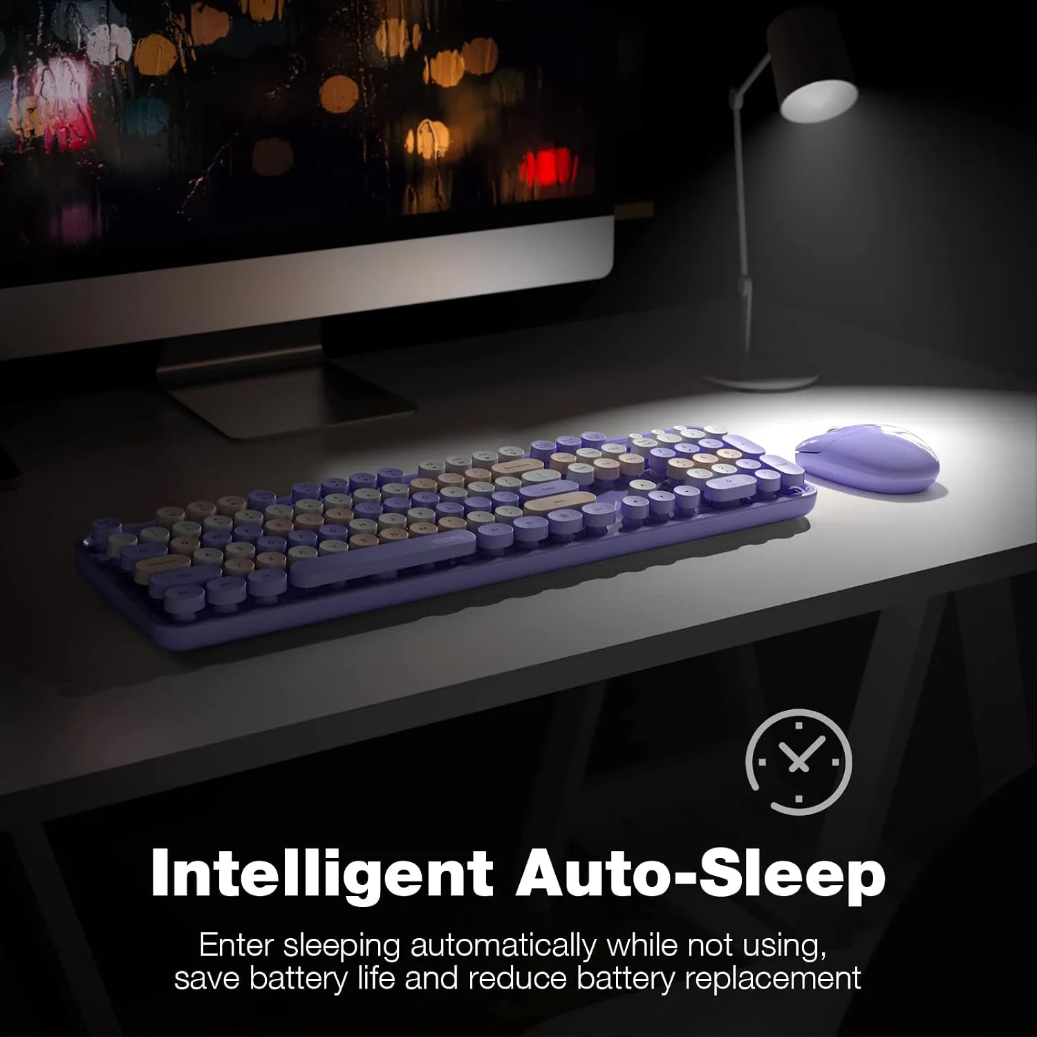 MOFII Wireless Keyboard and Mouse Combo,2.4GHz Retro Full-Size Keyboard with Number Pad and Cute Wireless Mouse for Computer PC Desktops Laptop WindowsxP/7/8/10 Purple Colorful