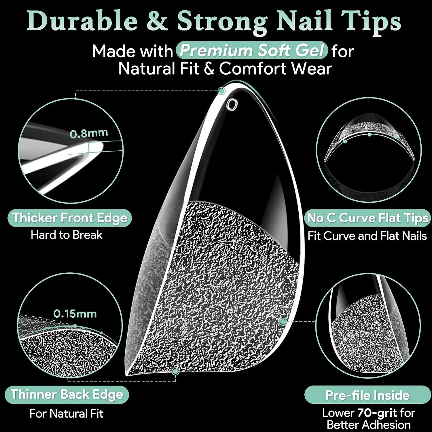 LEYKOSH Extra Short Almond Nail Tips, 540 Pcs Clear Fake Nails, 15 Sizes