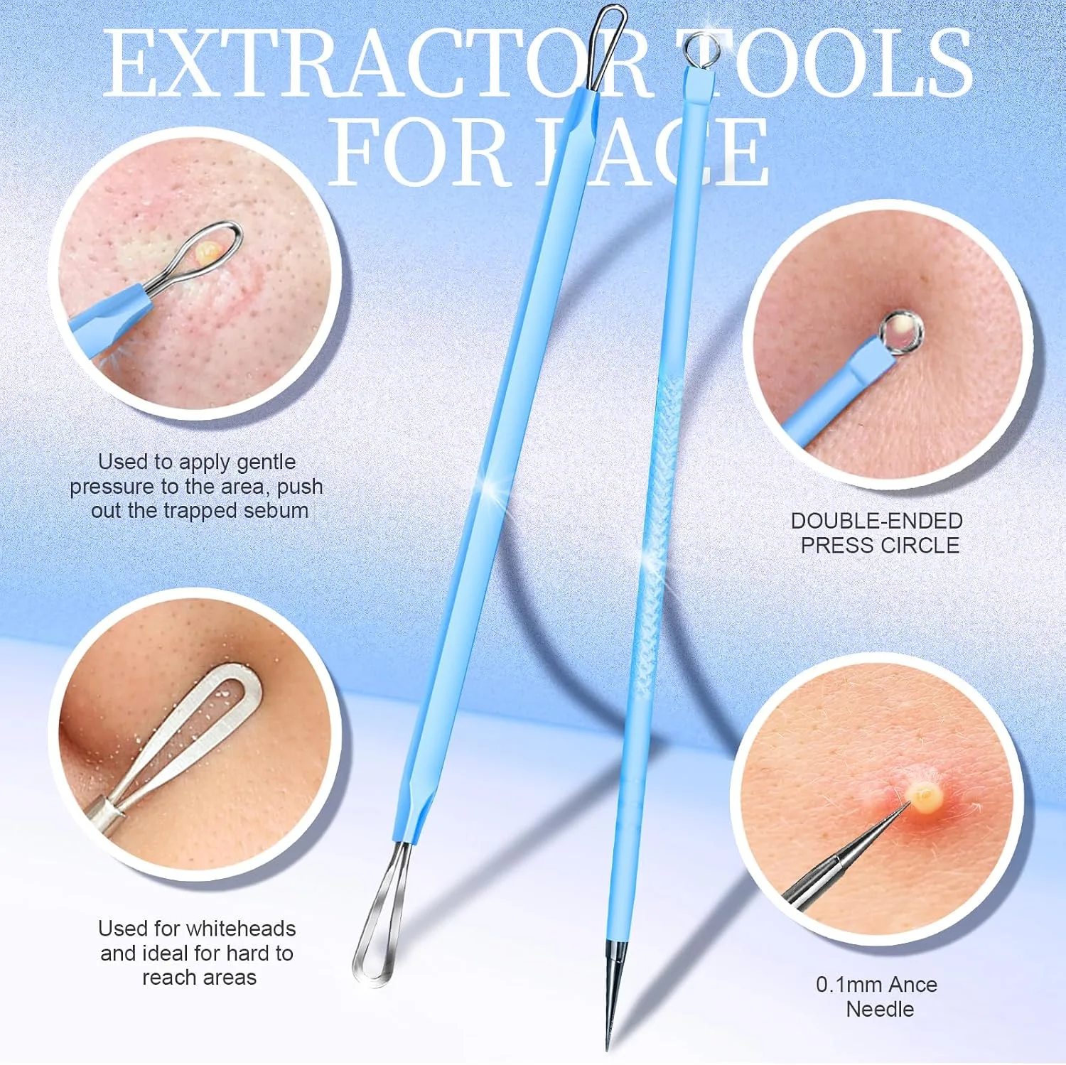 Teenitor 7 Pcs Professional Blackhead Remover Tweezers and Pimple Popper Tool Kit, Tweezers for Women Facial Hair, Blackhead Extractor, Pimple Extractor, Light Blue