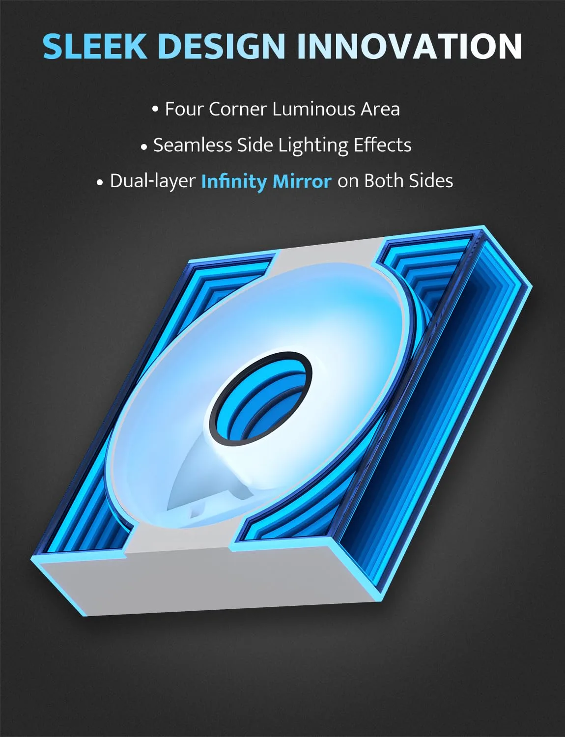 darkFlash DM8 3-Pack 120mm PC Case Fan, Infinity Mirror Case Fans, PWM ARGB Sync, 1600RPM High Airflow 56CFM, Low Noise 32.5dBA, Computer Case Cooler Fan (White, Forward)