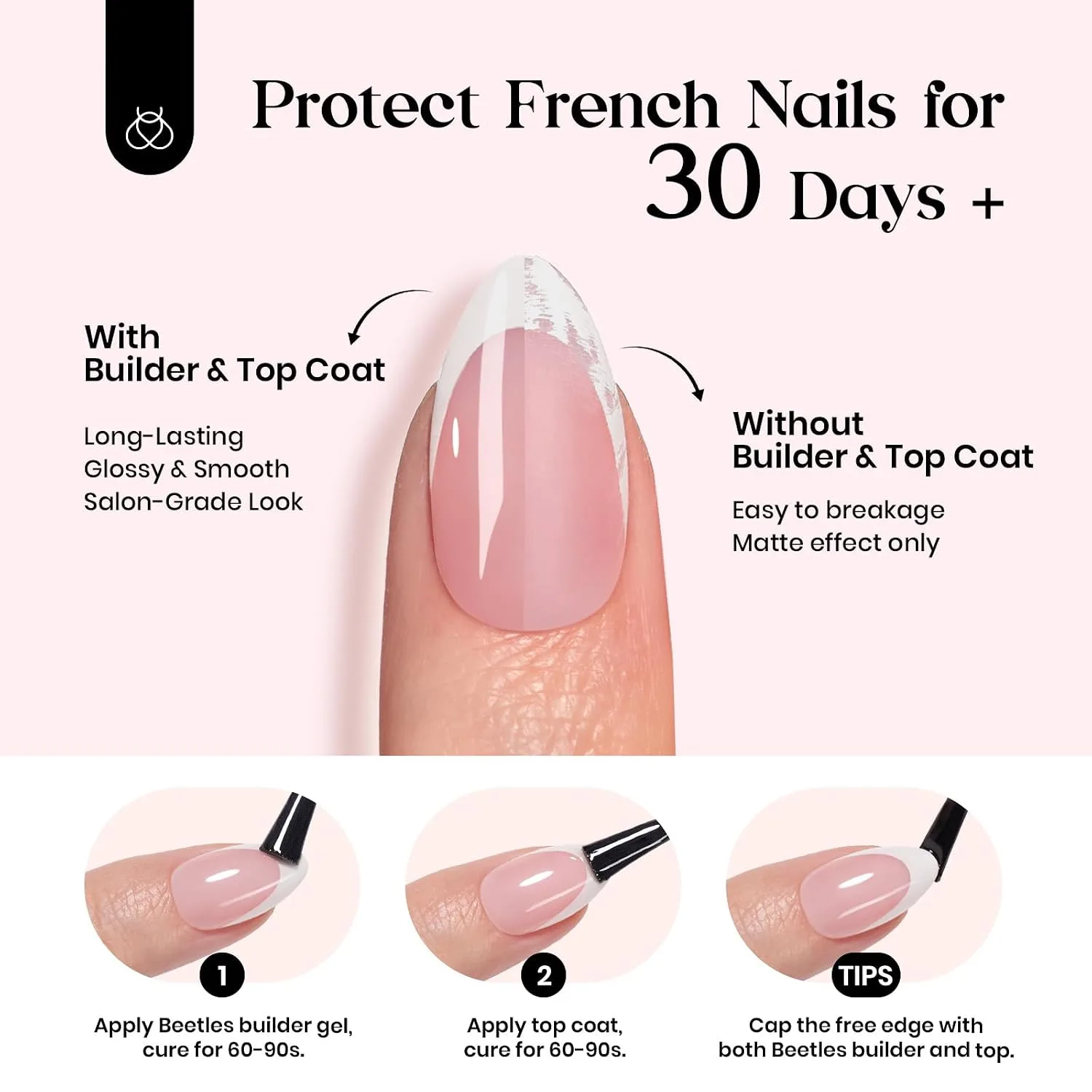 Beetles French Tip Press On Nails - Short Square 210 Pcs 7 Colors