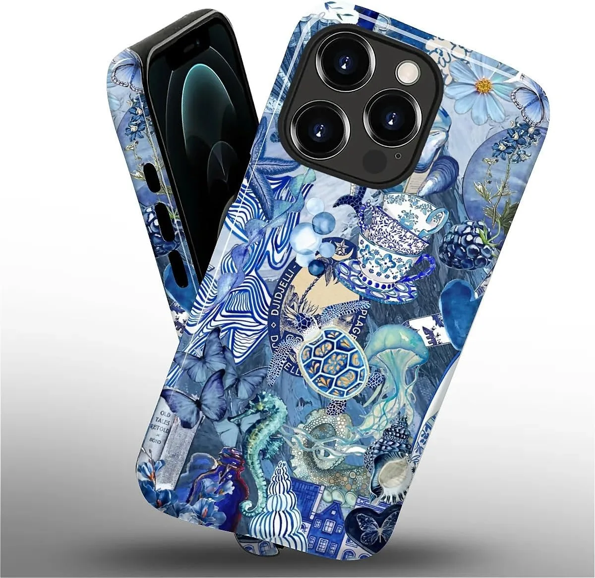 DAIZAG Case for iPhone 12/12 Pro,Mixed 2 Layer Design Shockproof Soft TPU Ddouble Protection Phone Case for iPhone 12/12 Pro-Blue Book Sea Life World