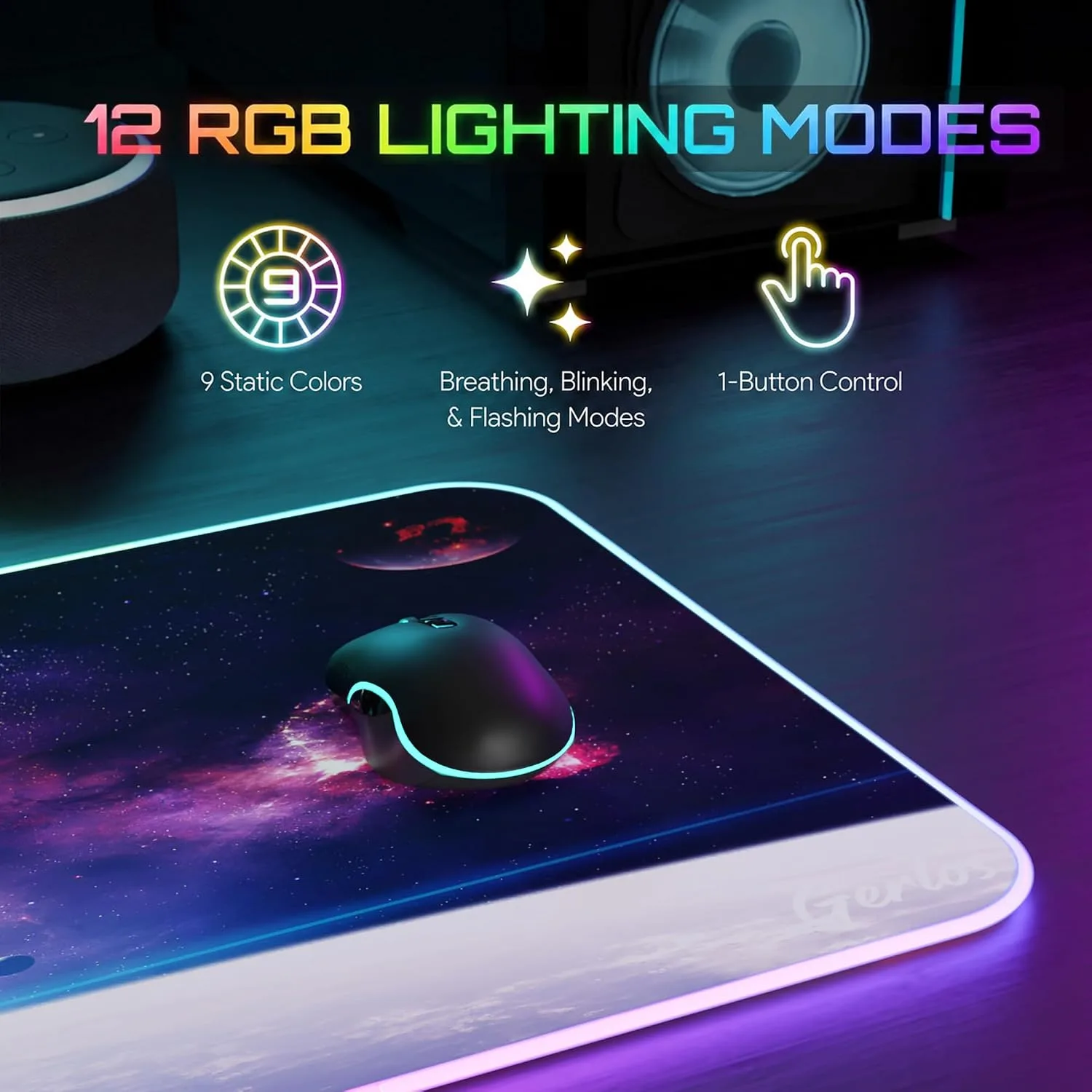 Gerlos RGB Gaming Mouse Pad, Large LED Mouse Pad for Gamer, 31.5" x 11.8"