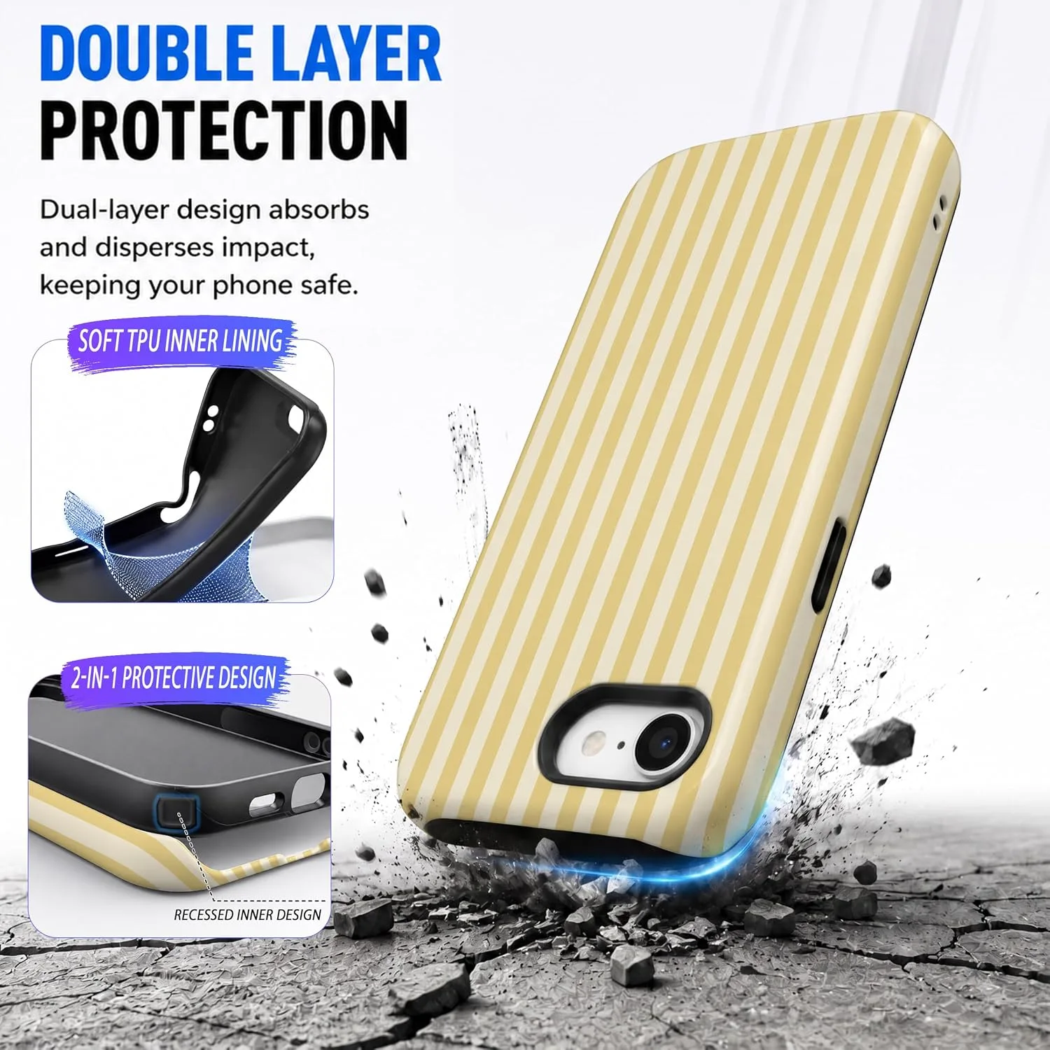 Magnetic for iPhone 16e/17e Phone Case, Butter Yellow Striped