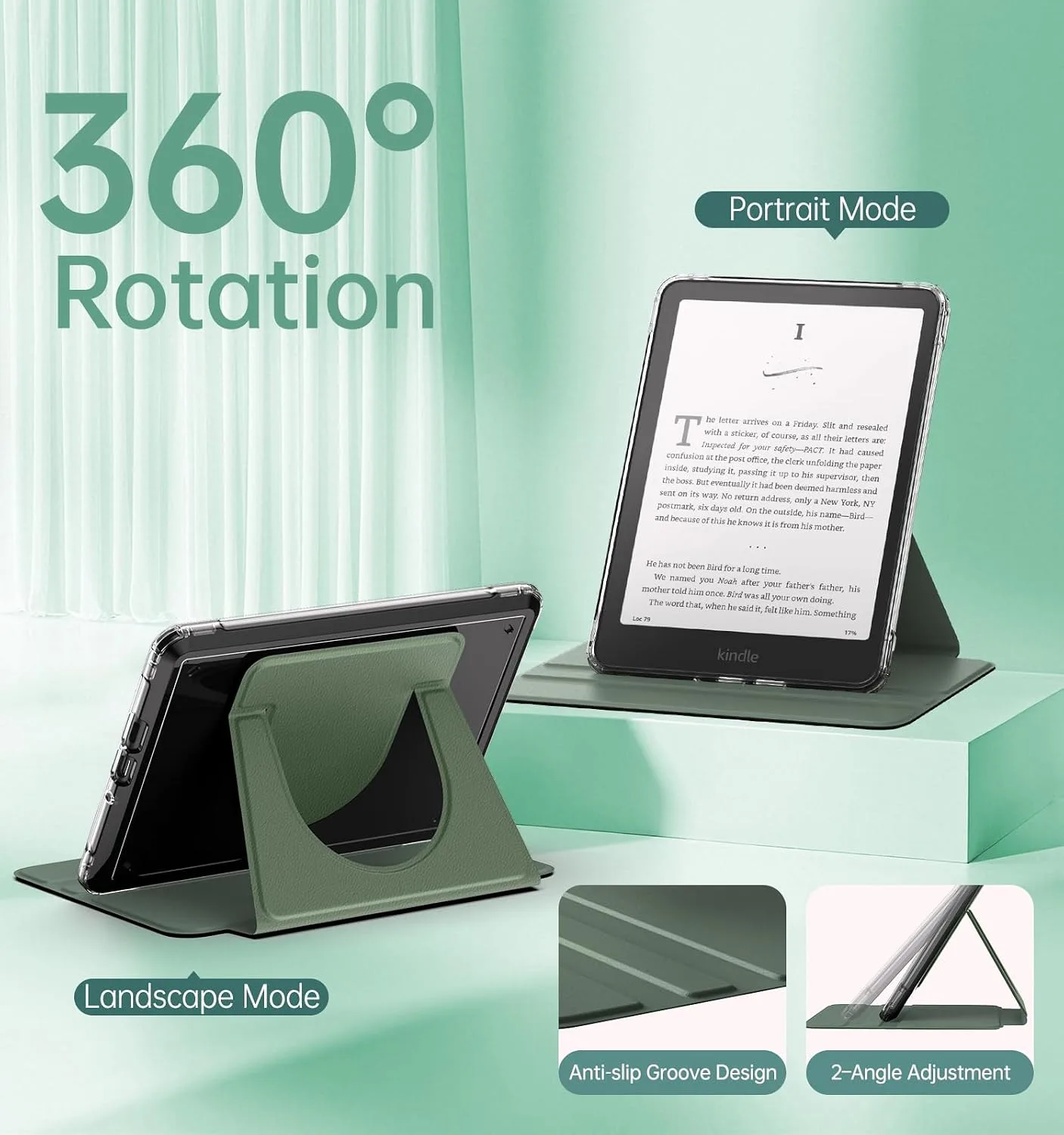 MoKo 360°Rotating Detachable Case for 7" eBook Reader, Celadon