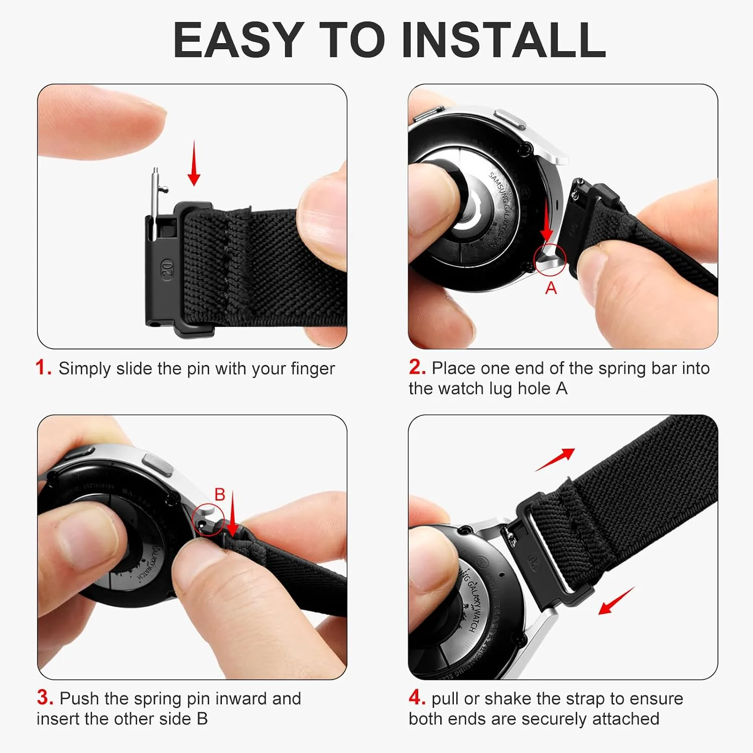 Lerobo Elastic Bands Compatible with Samsung Galaxy Watch 7 6 5 40mm 44mm,for Galaxy Watch 5 Pro Band 45mm/Watch 6 4 Classic Band/Active 2,3 Pack 20mm Soft Adjustable Nylon Breathable Sport Band