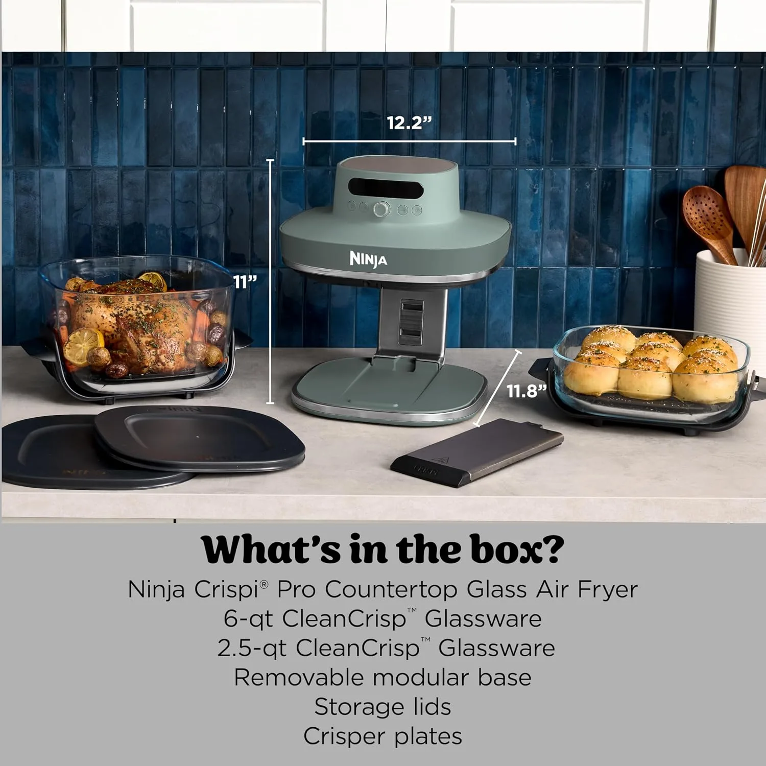 Ninja Crispi Pro Glass Air Fryer, 6-in-1, Ash Grey, AS101DG