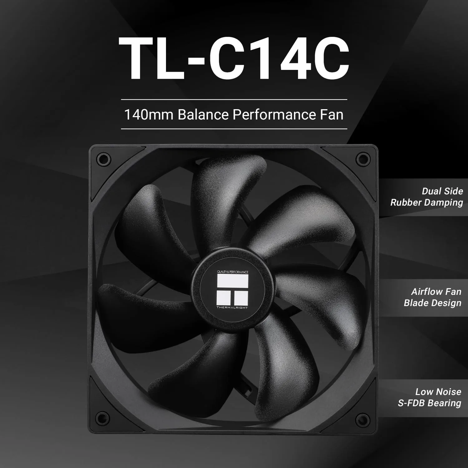 Thermalright TL-C14C CPU Cooling Fan 140mm, PWM Silent Computer Cooler With 1500RPM Speed, Black (TL-C14C)