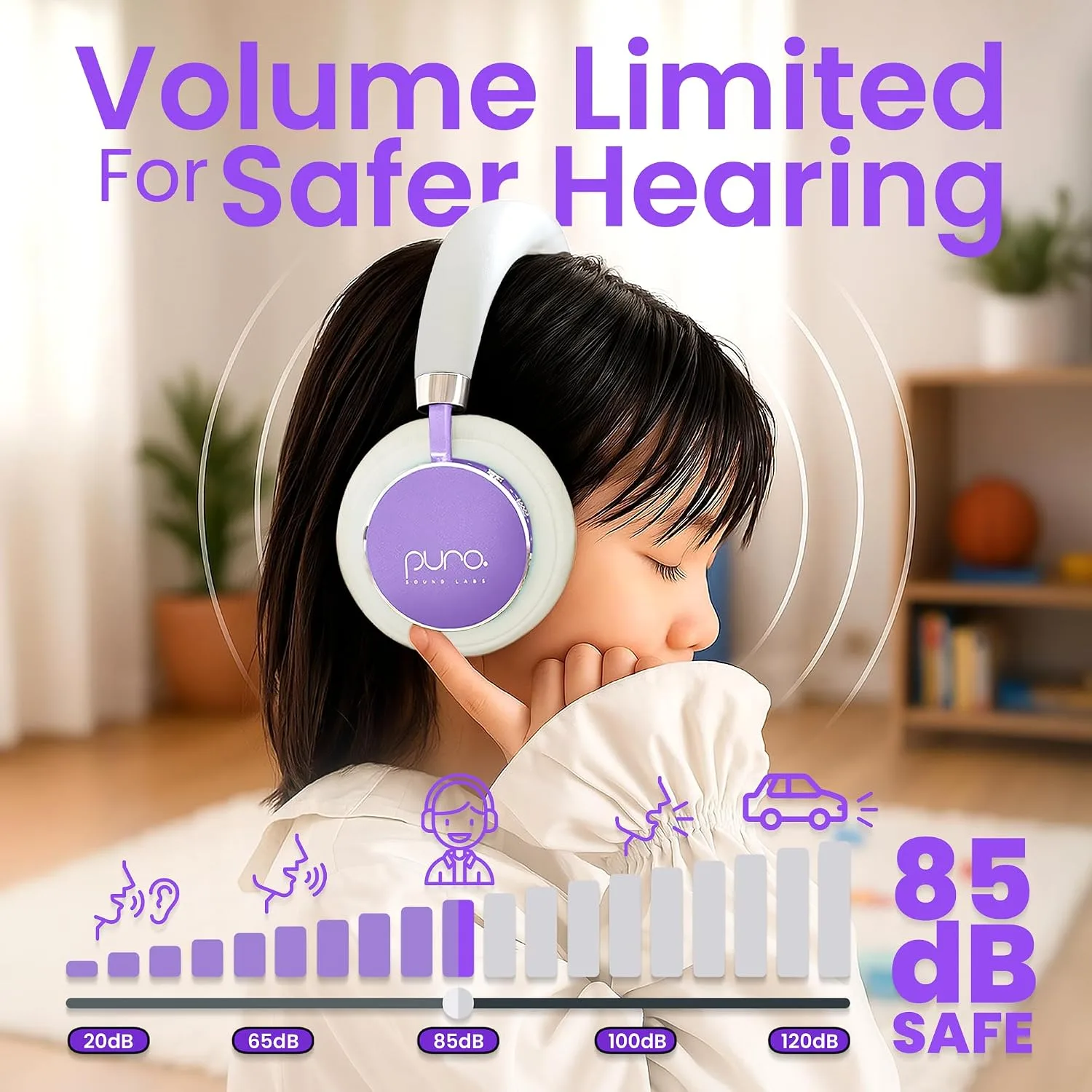 Puro Sound Labs - Kids Headphones, Volume-Limiting 85dB, BT2200 Plus,Purple
