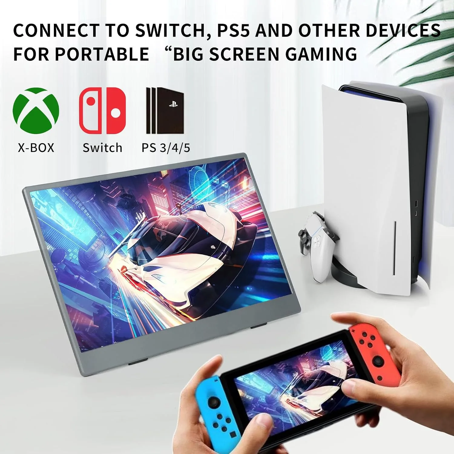 Portable Monitor, 13.3 Inch, 1200P IPS Display, Zero Frame, USB-C and HDMI, for Laptop, PC, Mac, PS, Xbox, Nintendo Switch