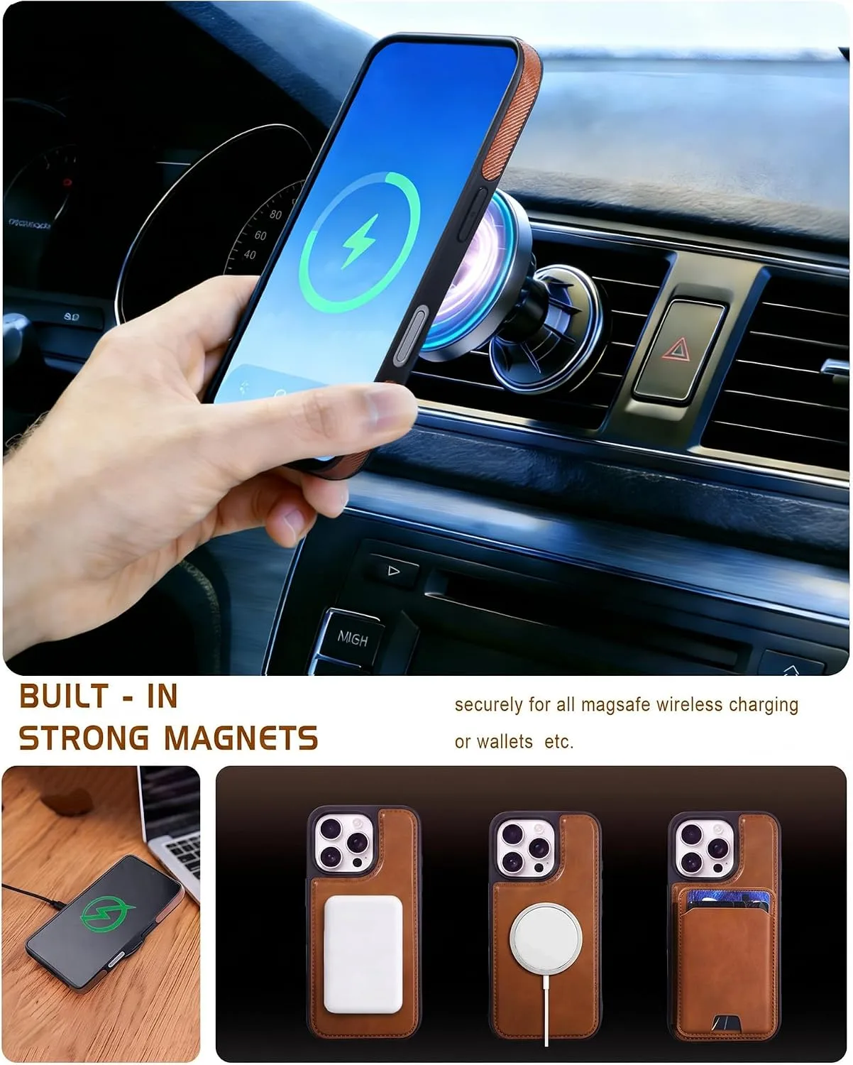 Magnetic Detachable Wallet Case for iPhone 16 Pro Max with Kickstand,2-in-1 MagSafe Compatible RFID Blocking Card Holder,Slim PU Leather Cover Brown