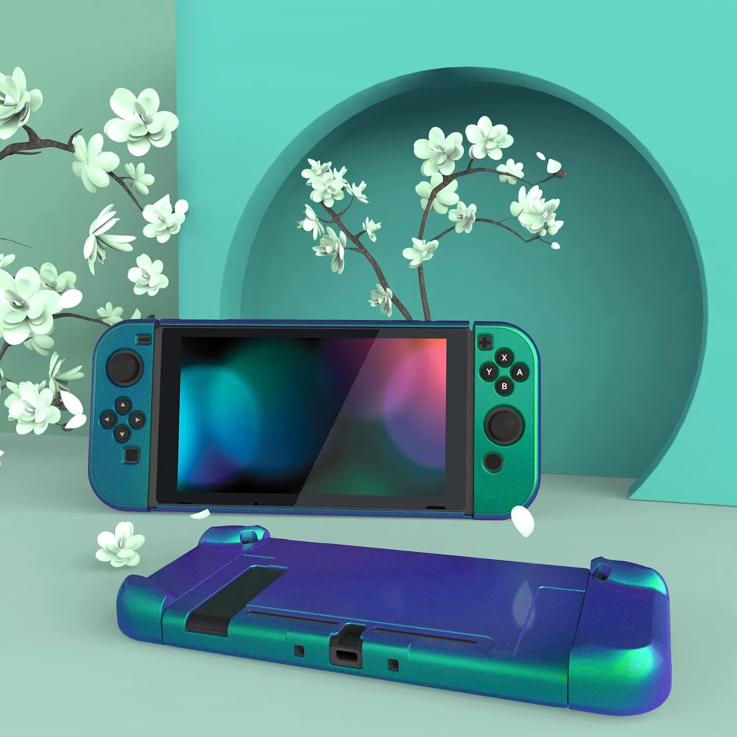eXtremeRate PlayVital Cover for Nintendo Switch, Protective Case Protector for Switch, Shock-Absorbent Anti-Scratch Dockable Durable Hard Shell, Chameleon Green Purple (NOT for Switch 2)