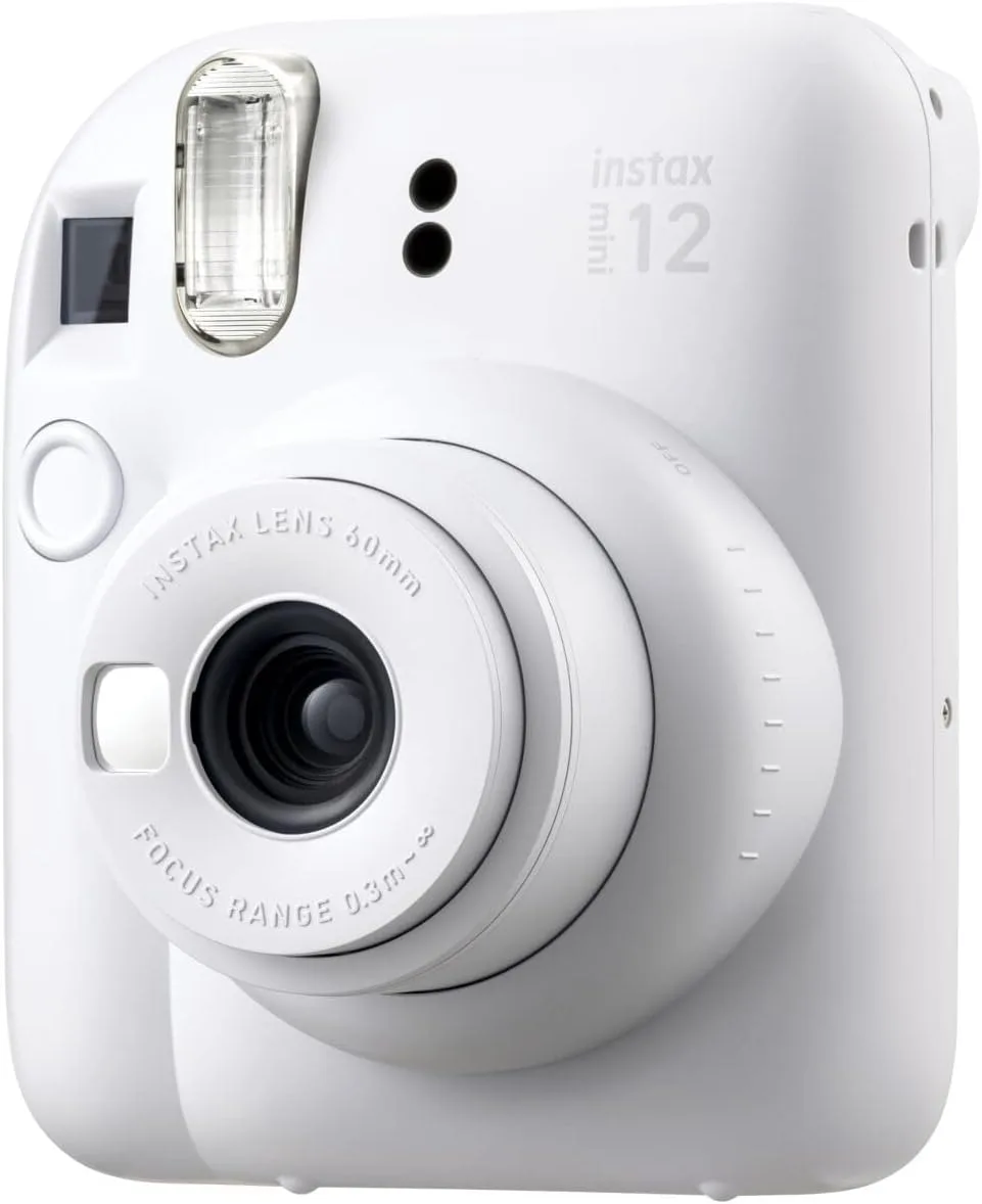 Fujifilm Instax Mini 12 Instant Film Camera Clay White, Fujifilm Instax Mini Twin Pack Instant Film 20 Prints, Prtotective Case, Gift Bundle