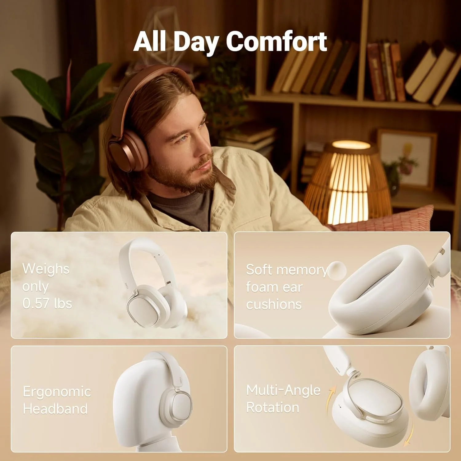 Edifier ES850NB Active Noise Cancelling Over-Ear Headphones, Brown