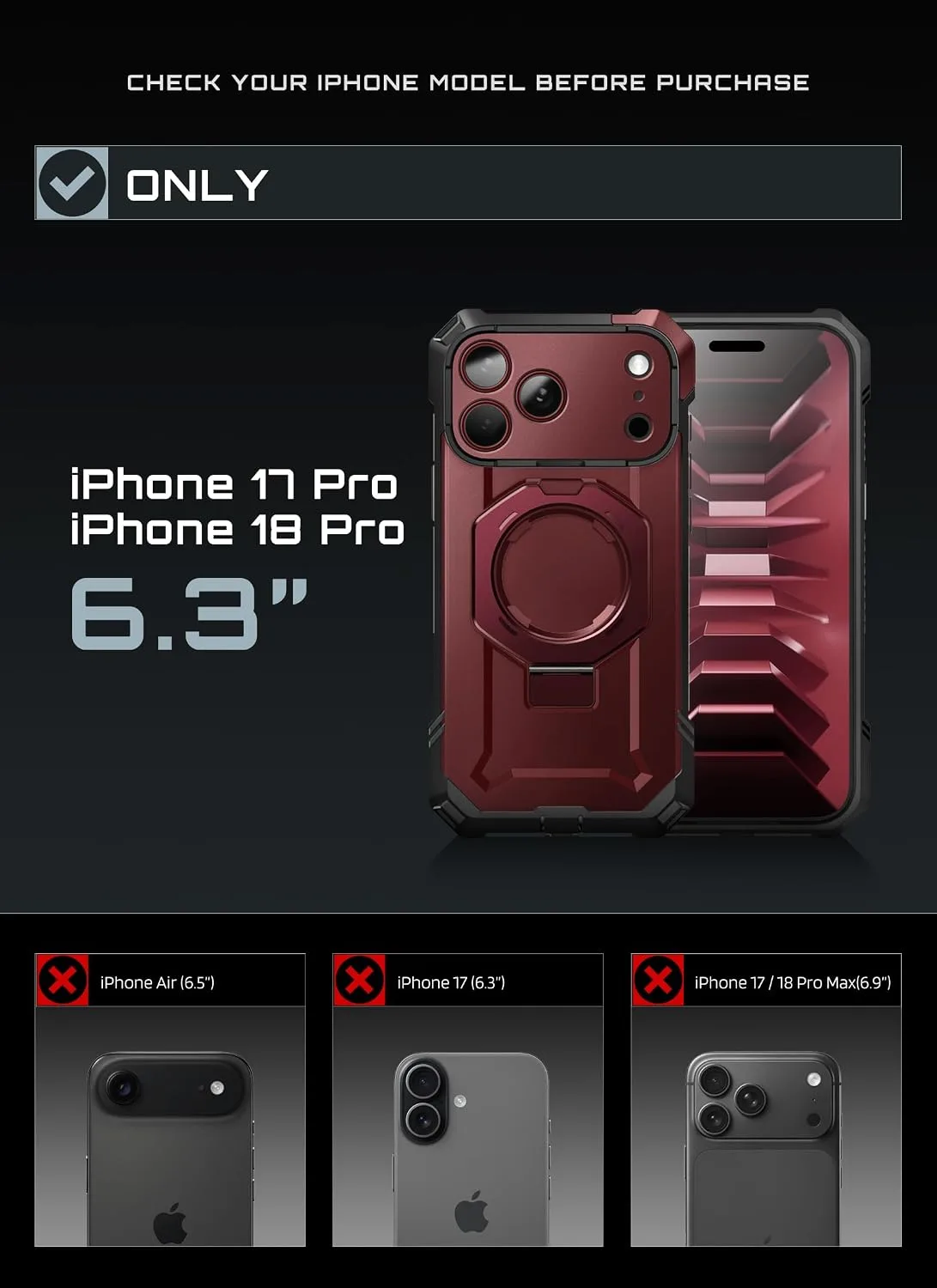 SUPCASE for iPhone 18 Pro Case / 17 Pro Case with Stand, Burgundy