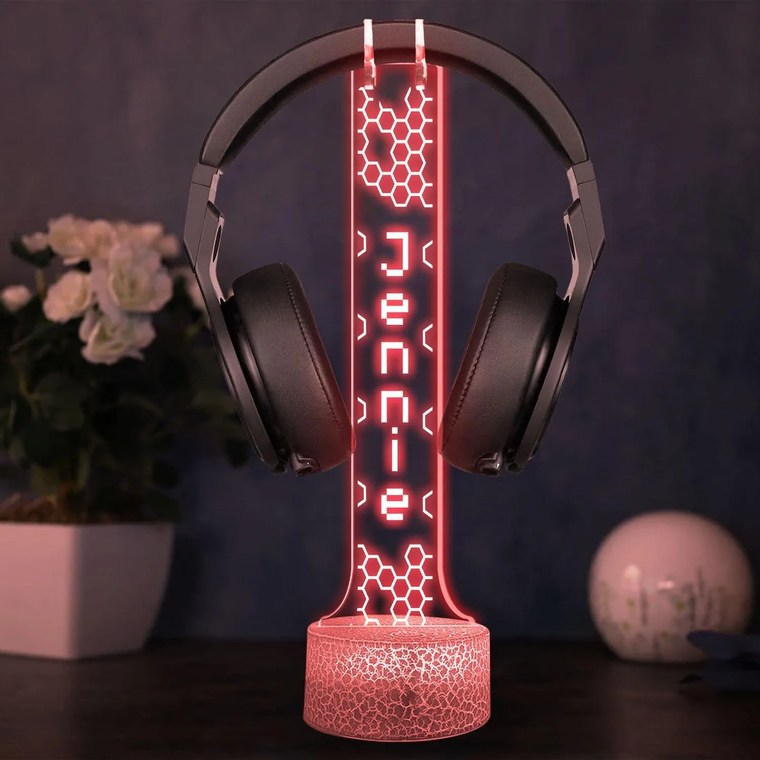 Personalized RGB Light-Up Headphone Holder, Custom Gamer Name Headset for Gamer Desk, Valentine Gift for Him, Gaming Room Decoration, Boyfriend Gifts for Gaming Lovers
