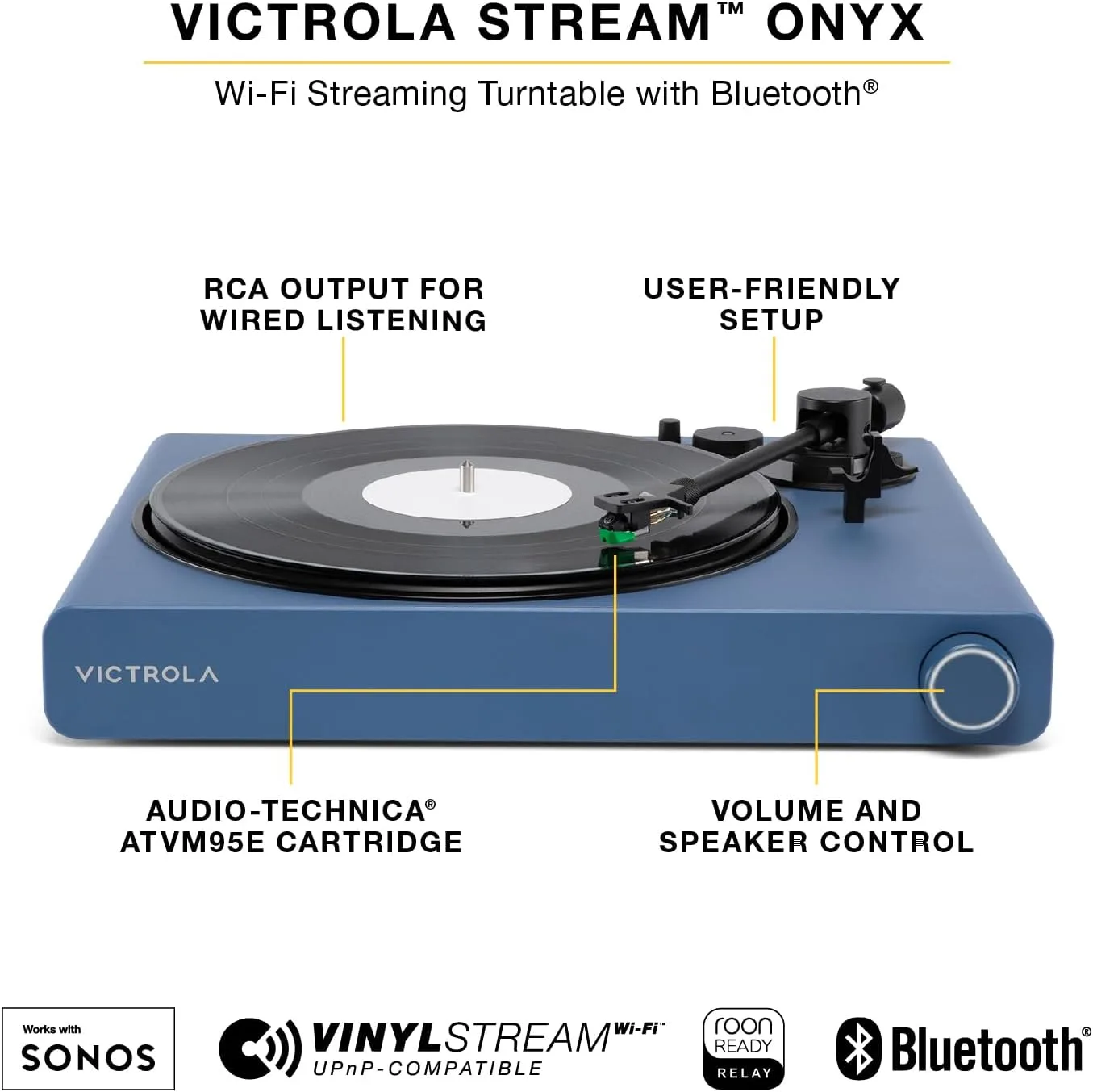 Victrola Stream Onyx - Wireless Wi-Fi Turntable, Works with Sonos - White