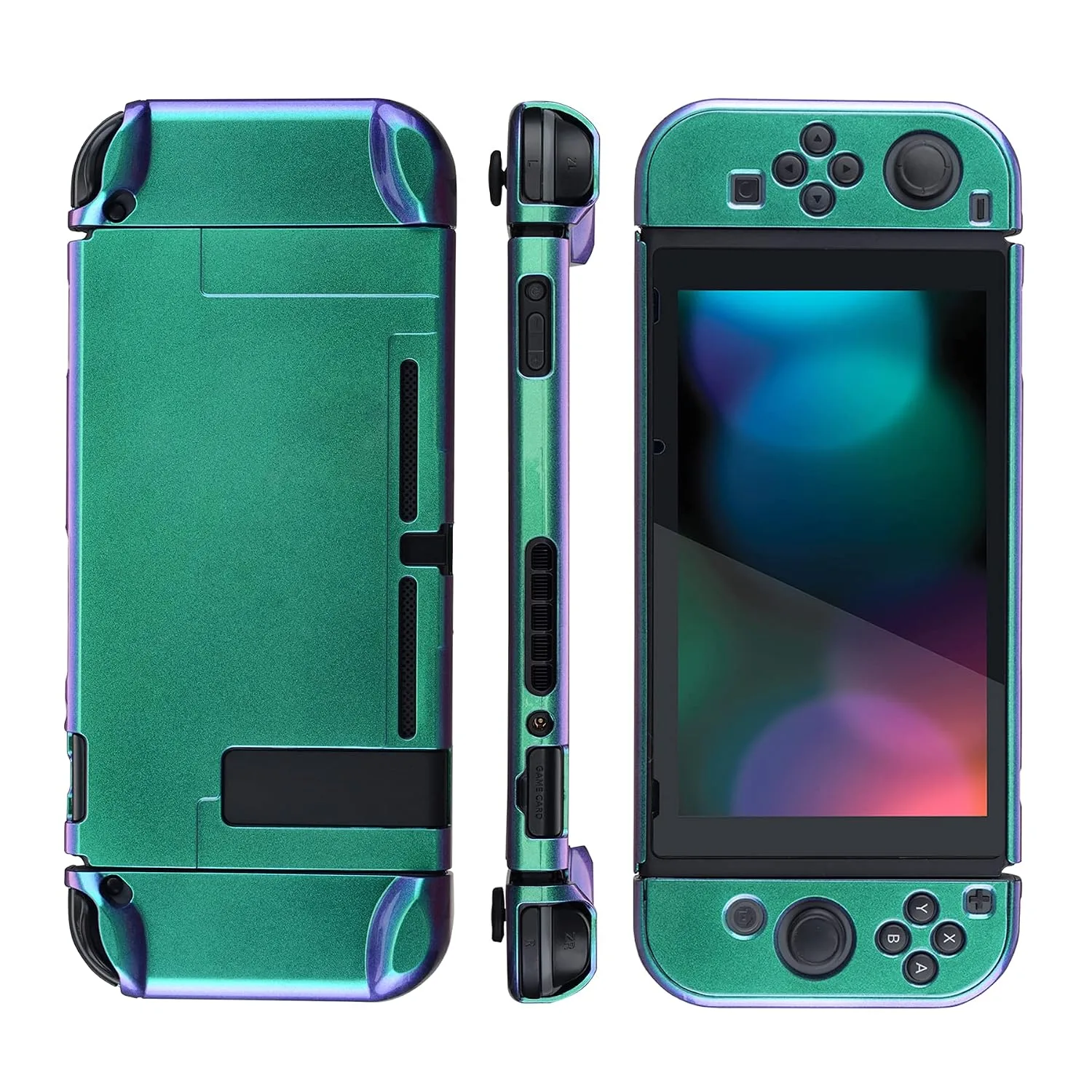 eXtremeRate PlayVital Cover for Nintendo Switch, Protective Case Protector for Switch, Shock-Absorbent Anti-Scratch Dockable Durable Hard Shell, Chameleon Green Purple (NOT for Switch 2)