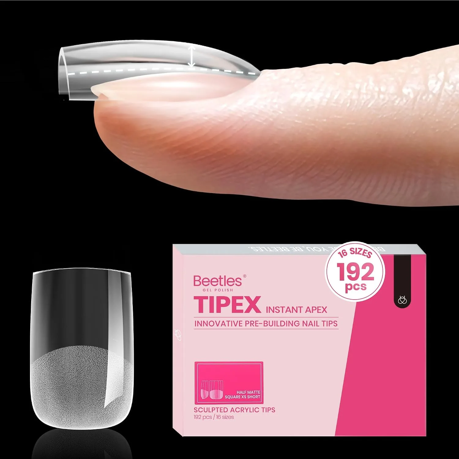 Beetles Tipex Instant Apex Nail Tips, XS Square, 192pcs 16 Sizes(00-14)