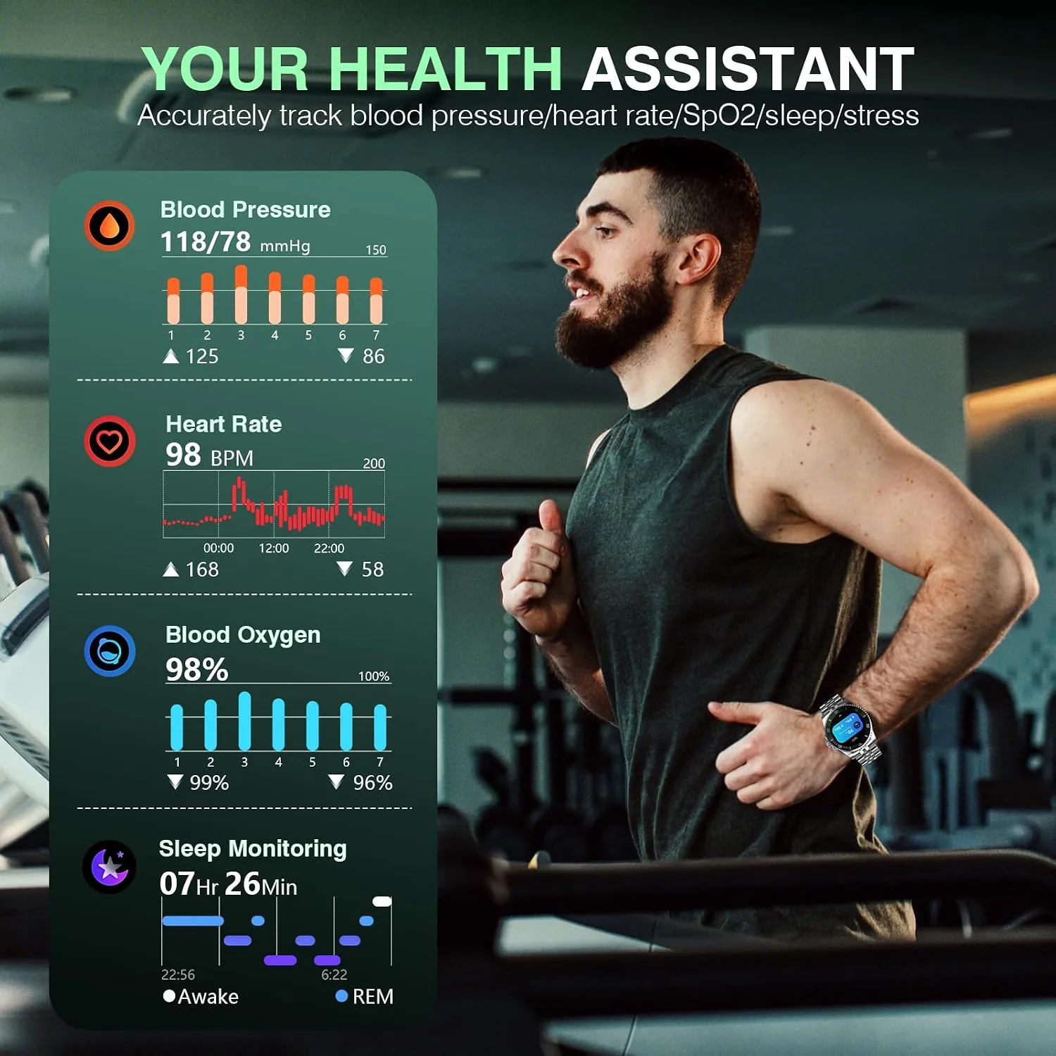 GPT Smart Watch for Men with Bluetooth Call, Fitness Tracker, IP67, 44mm