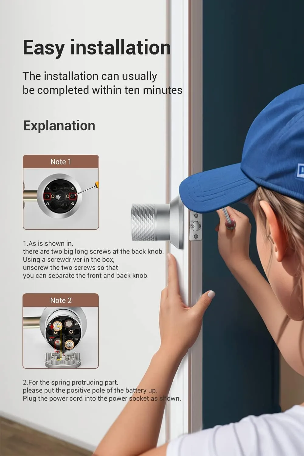 Buoan Big Fingerprint Smart Door Knob, Keyless Entry Door Lock with Keypad