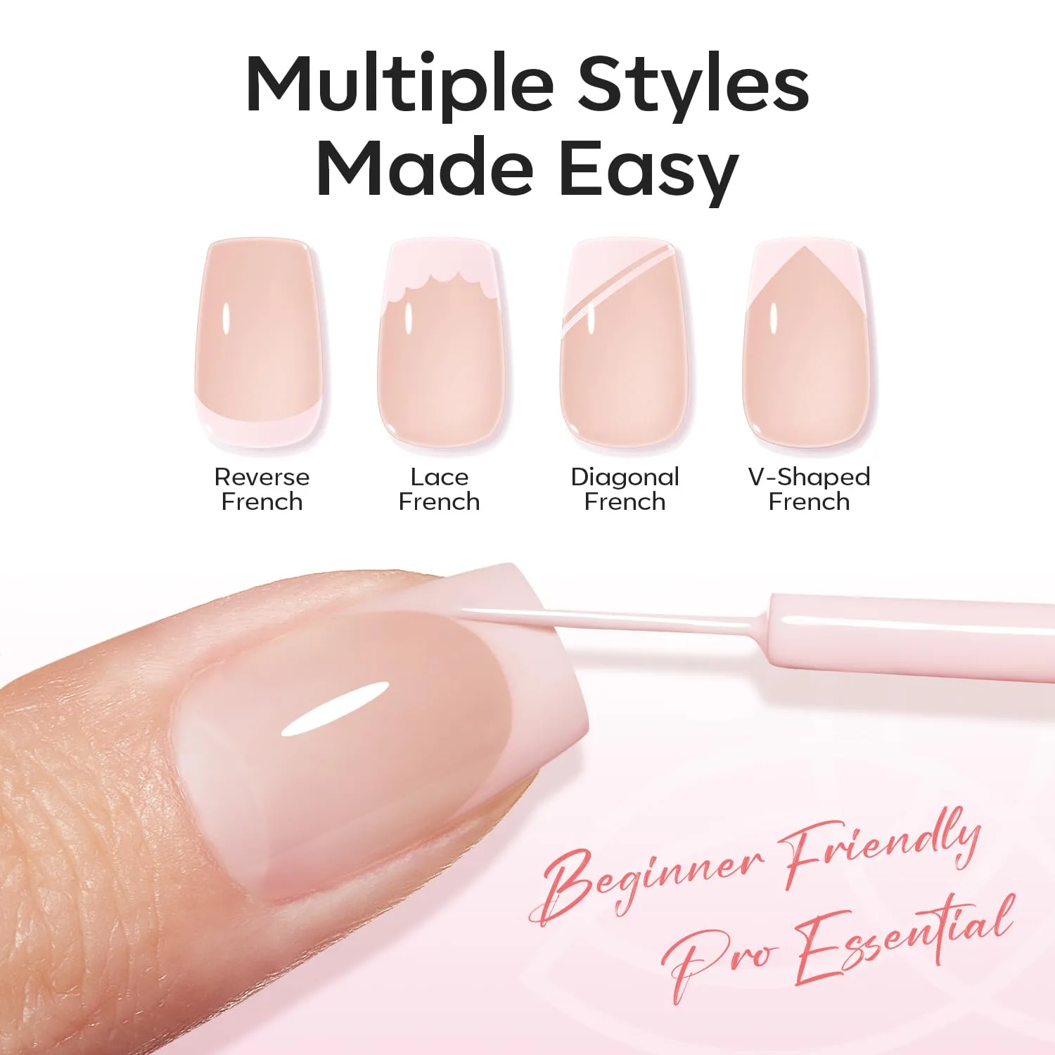 modelones Pink French Tip Liner Gel Polish 15ml Built-in Fine Brush