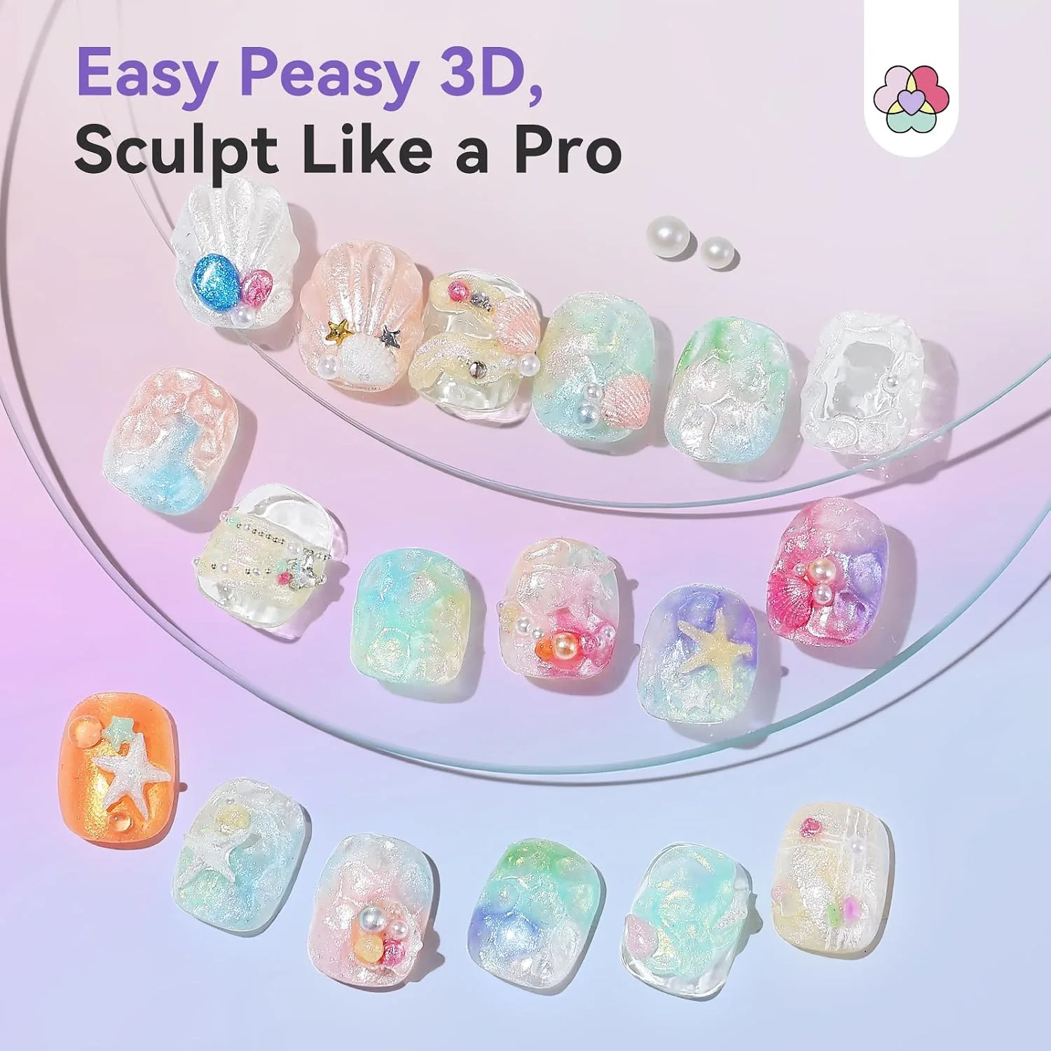 SAVILAND 3D Sculpture Gel Set: 12 No-Wipe Satin Luster 3D Nail Art