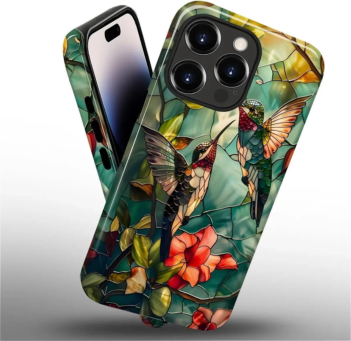 DAIZAG Case for iPhone 14 Pro,Mixed 2 Layer Design Shockproof Soft TPU Ddouble Protection Phone Case for iPhone 14 Pro-Gorgeous Hummingbird