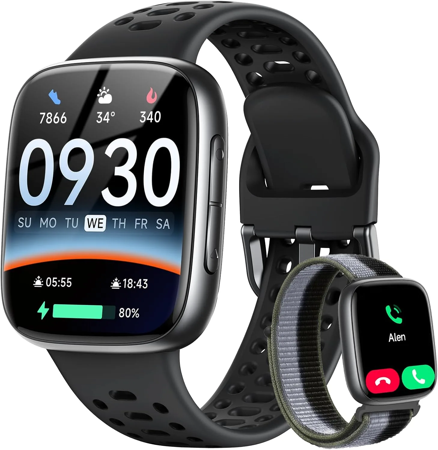 Smart Watches for Men Android iPhone (2 Bands), 1.85" AMOLED Screen Smartwatch Fitness Tracker 3ATM Waterproof with Bluetooth Calls, AI Control, Heart Rate/SpO2/Sleep Monitor, 7 Days Battery