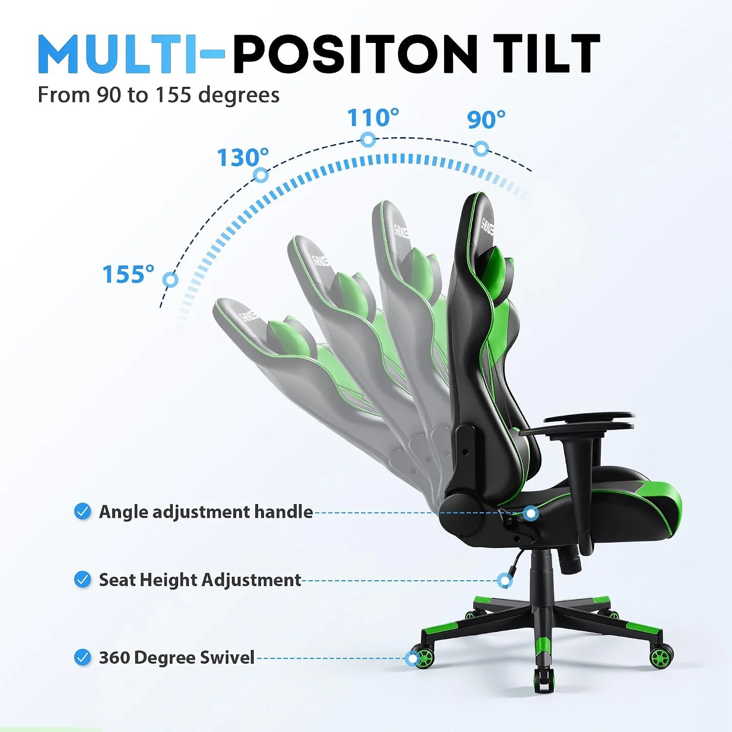 Homall Gaming Chair, Office Chair High Back Computer Chair Leather Desk Chair Racing Executive Ergonomic Adjustable Swivel Task Chair with Headrest and Lumbar Support (Green)