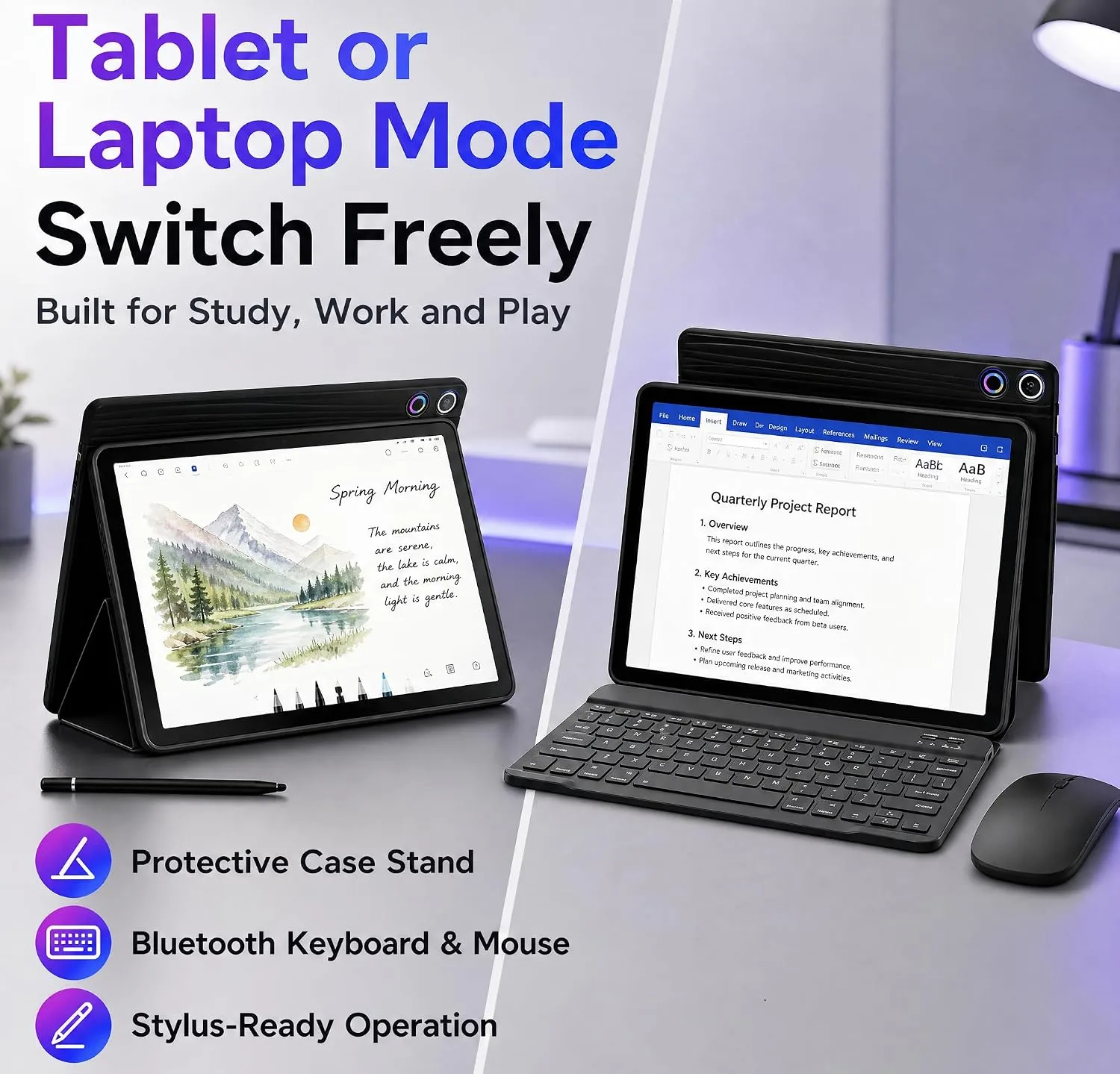 Jeazans Android 16 Tablet 10.1 Inch, 2-in-1 Tablet Bundle with Keyboard