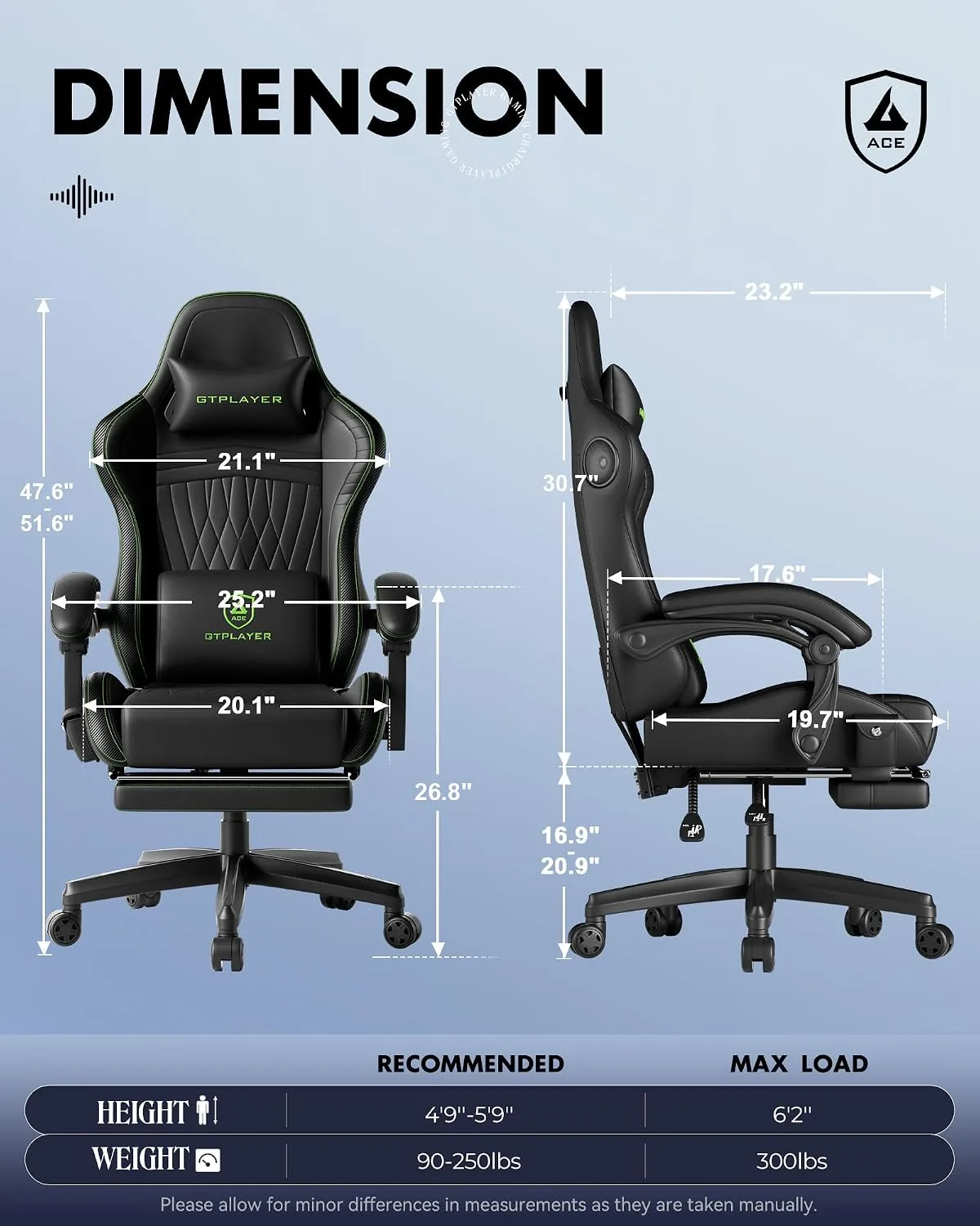 GTPLAYER Gaming Chair, Comfort Computer Office Chair for Adults, Green
