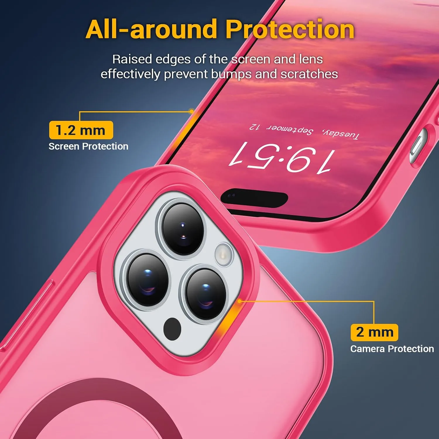 Temdan for iPhone 14 Pro Max Case Hot Pink