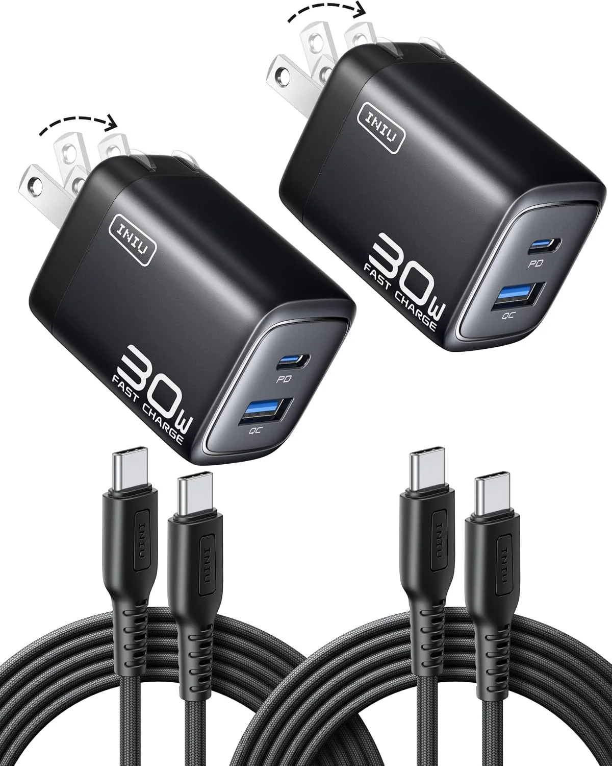 INIU USB C Charger, 30W Type C Fast Charging, 2-Port Adapter Charger Block
