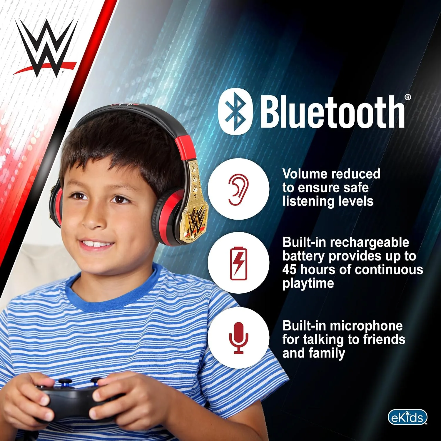 WWE Bluetooth Headphones for Kids, Wireless Headphones for School