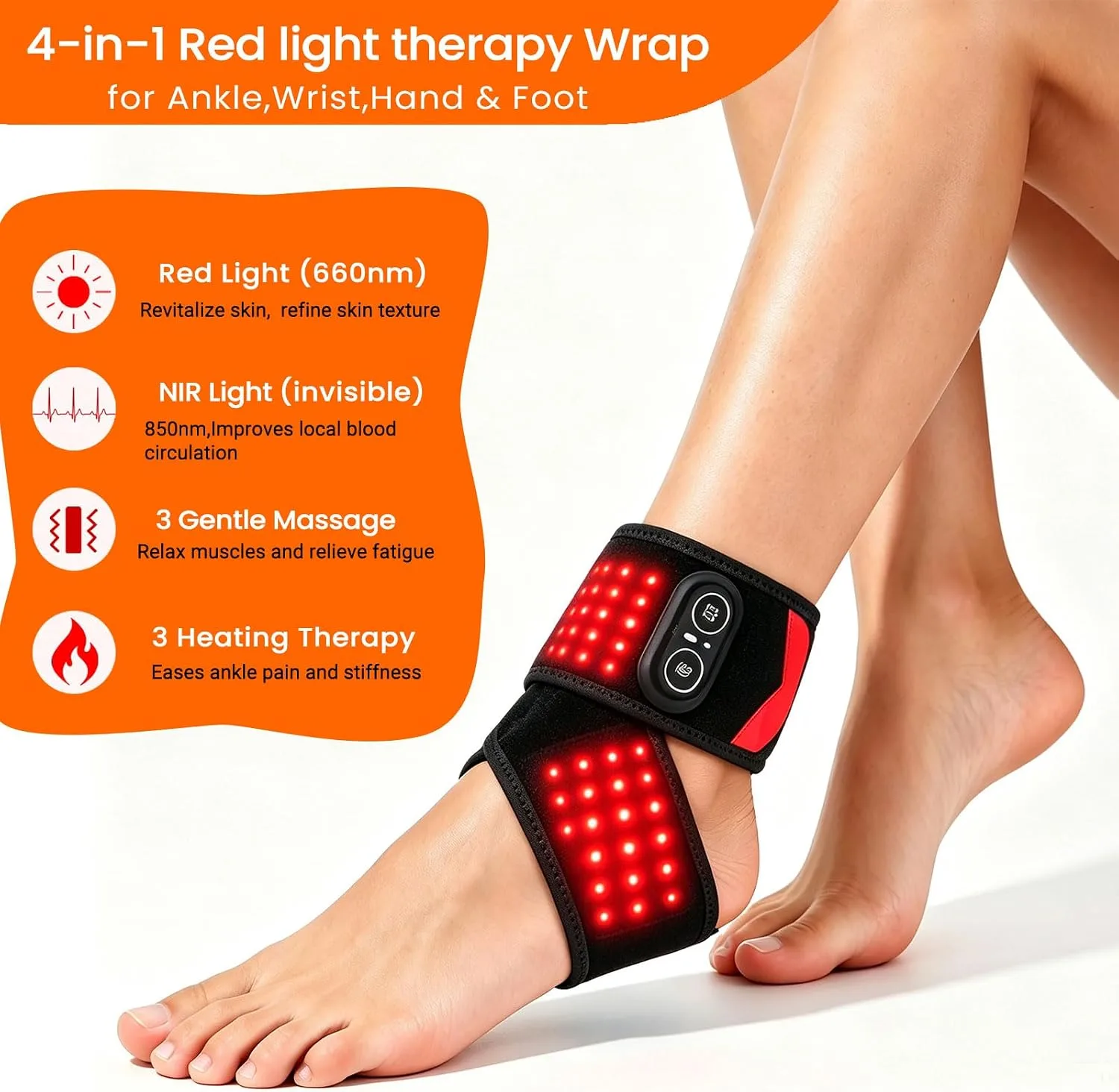 Red Light Therapy Wrap with Heating Vibration for Ankle Foot Wrist