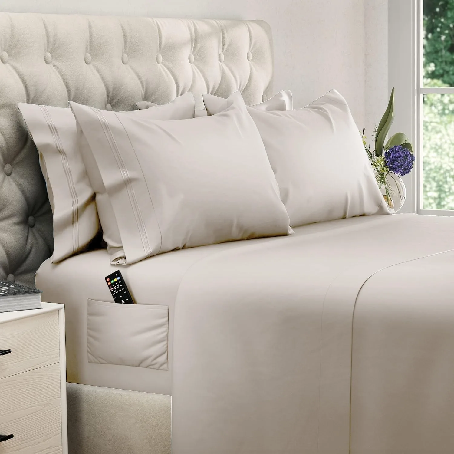 DREAMCARE King Size Sheets Set - 6 pcs Breathable Cooling Sheets King Size