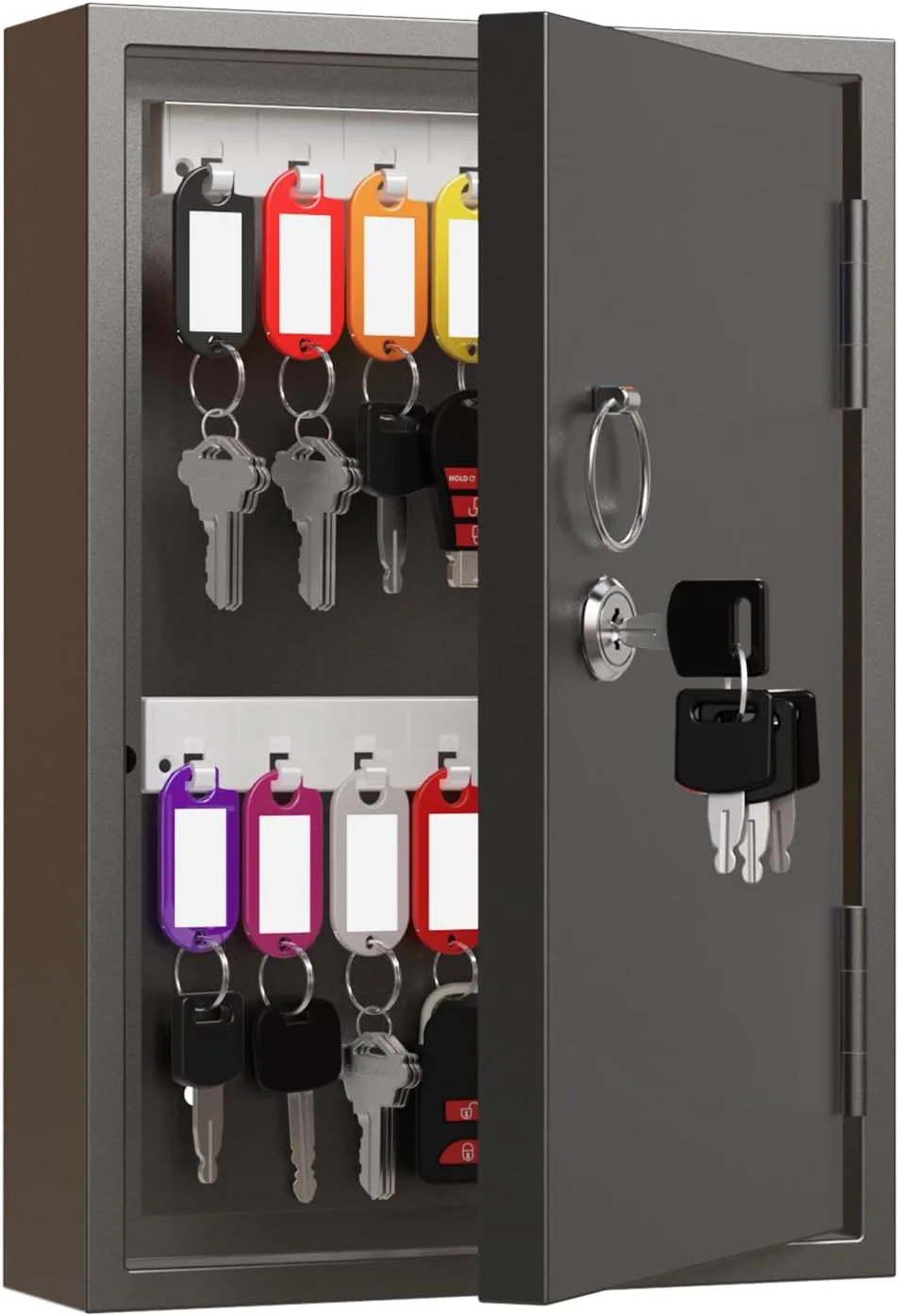 28 Key Lock Box Wall Mount, Steel Security Key Cabinet with Key Tags