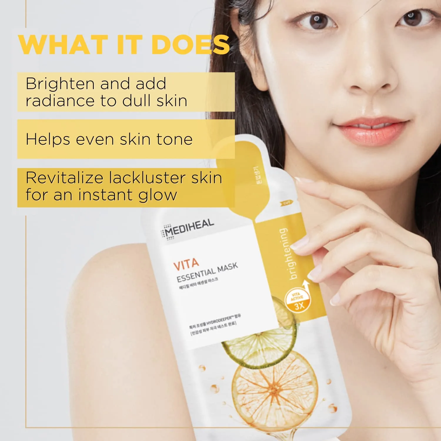 Mediheal Best Korean Sheet Mask - Vita Essential Face Mask 10 Sheets Vitamin Mask For All skin types Smoothing Tightening Toning up Brightening