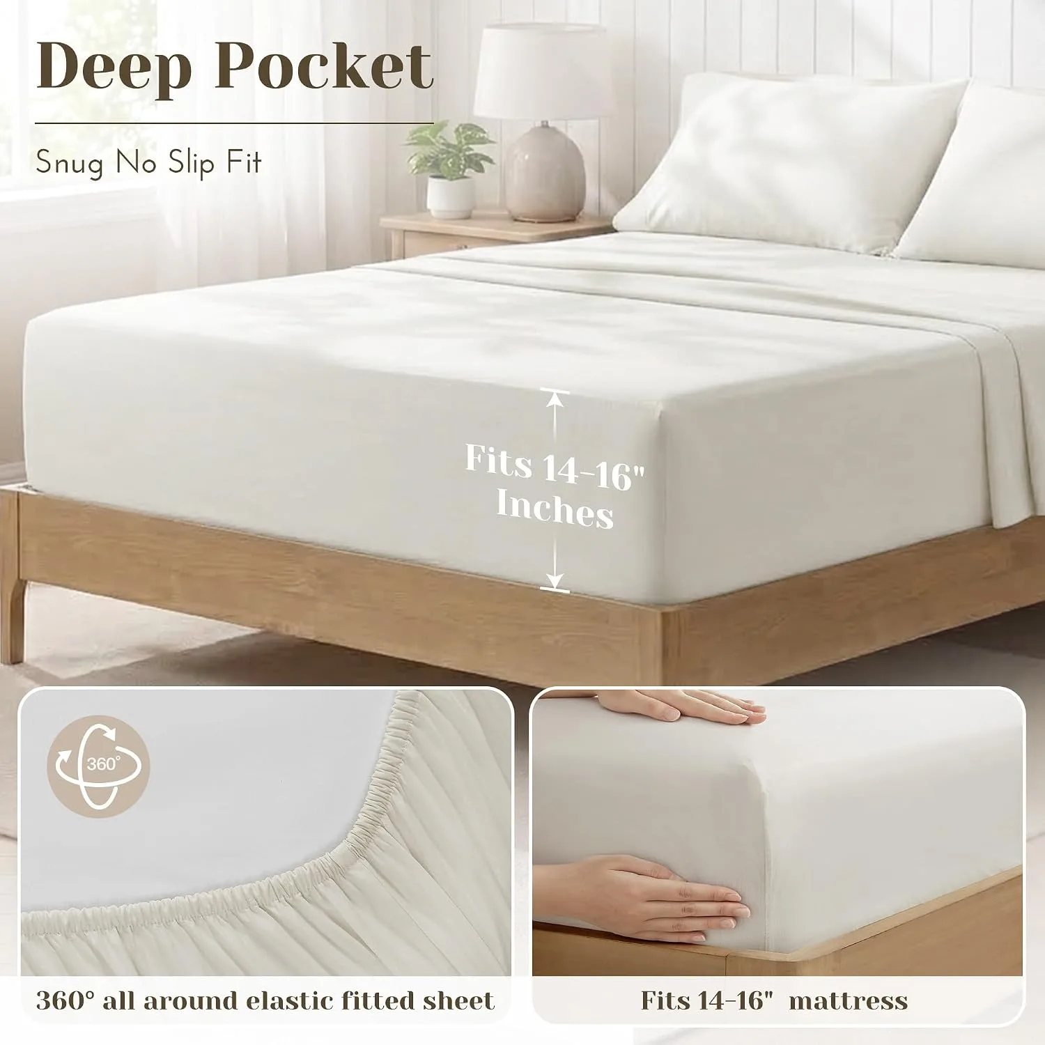 Comfort Spaces 100% Cotton Percale Sheets Queen Sheet Set 4 Pcs, Ivory