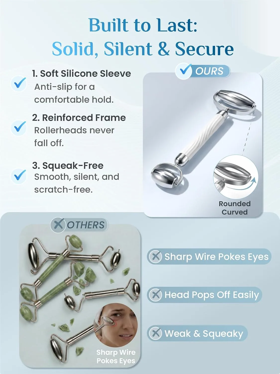 Rena Chris Stainless Steel Gua Sha Face Roller for Puffiness and Sculpting