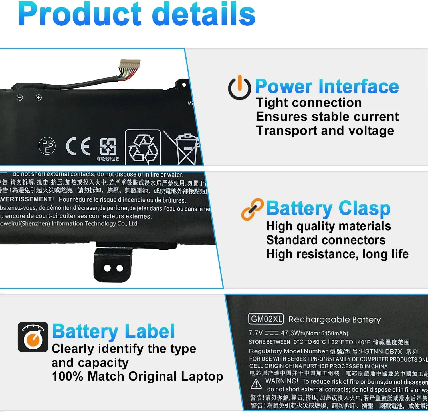 GM02XL GB02XL 917725-855 Laptop Battery Replacement for HP Chromebook 14 G5 14-CA000NA 11 G6 G7 EE X360 11 G1 Series L42583-005 HSTNN-DB7X HSTNN-UB7M L42550-541 L42583-002 7.7V 47.3Wh