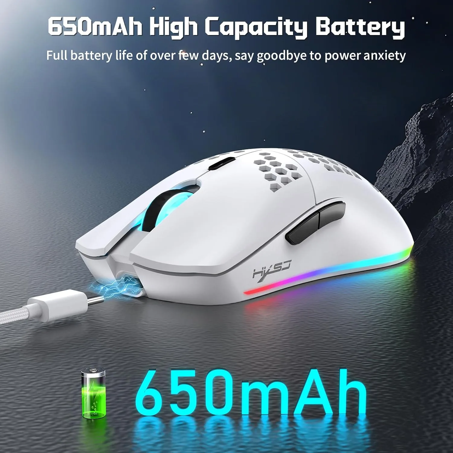 HXSJ T66 Tri-Mode Wireless Gaming Mouse Superlight Honeycomb - White