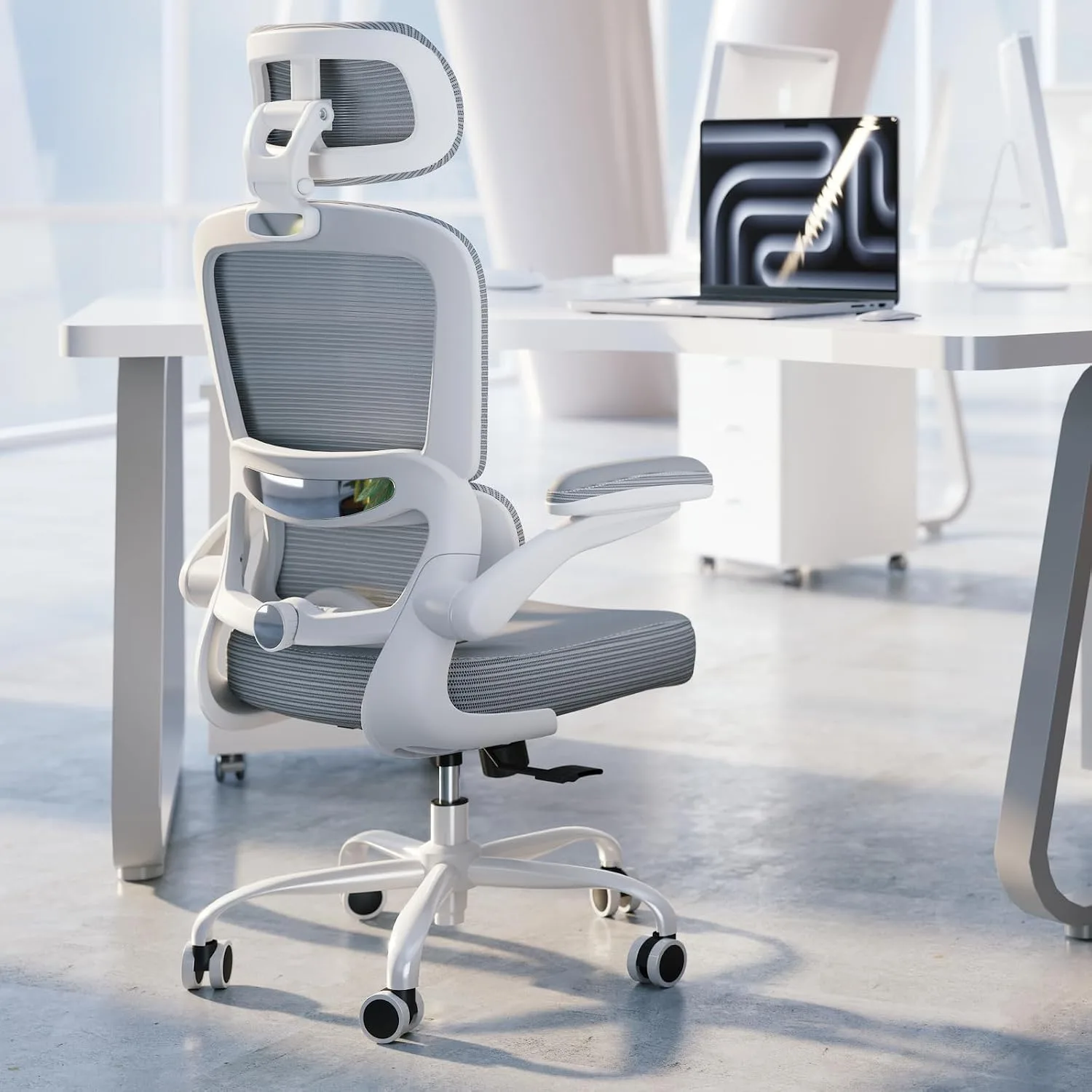 TRALT Office Chair Ergonomic Desk Chair with Lumbar Support Grey PU, 1